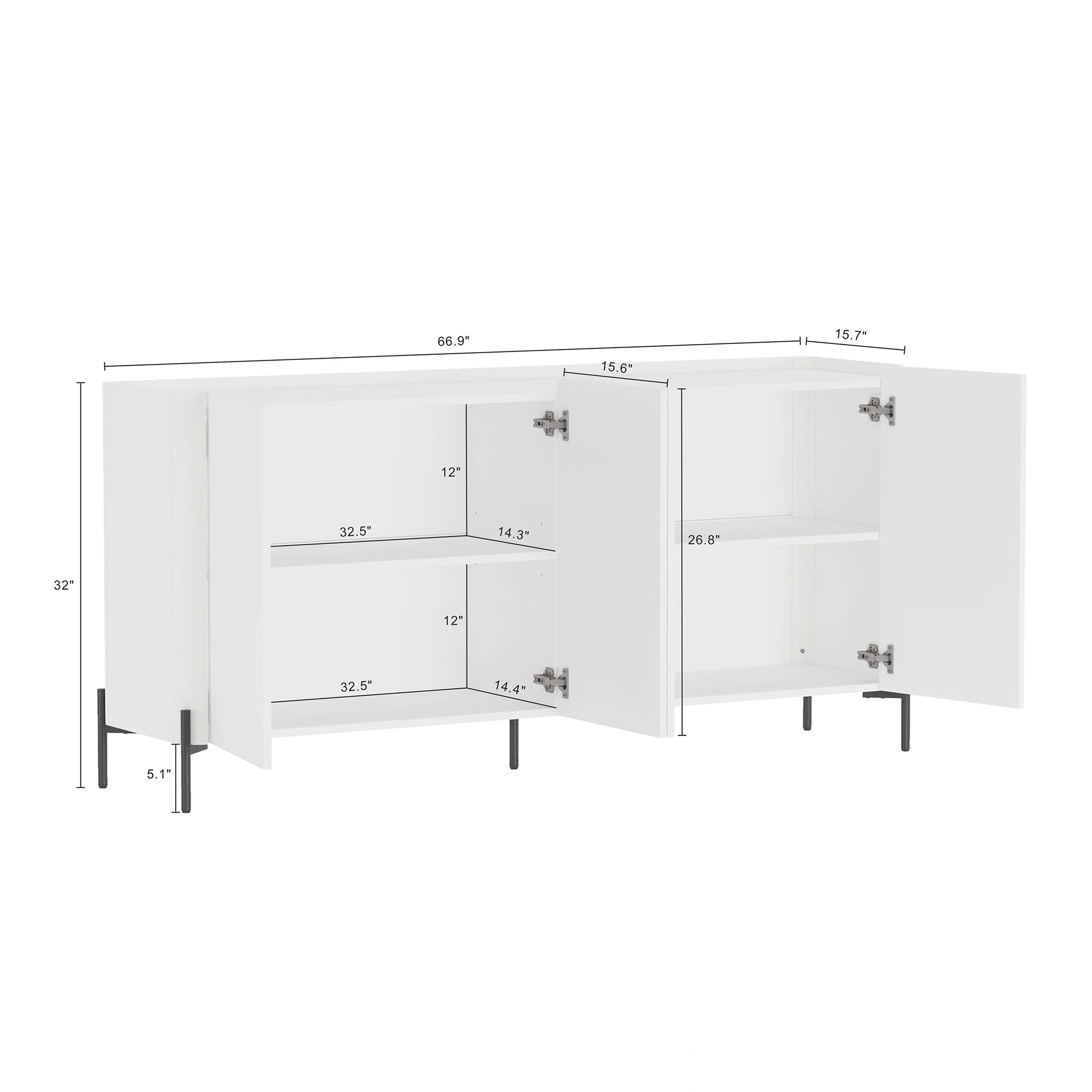 2-Piece Abbey Accent Cabinet and Sideboard in White - Image 4