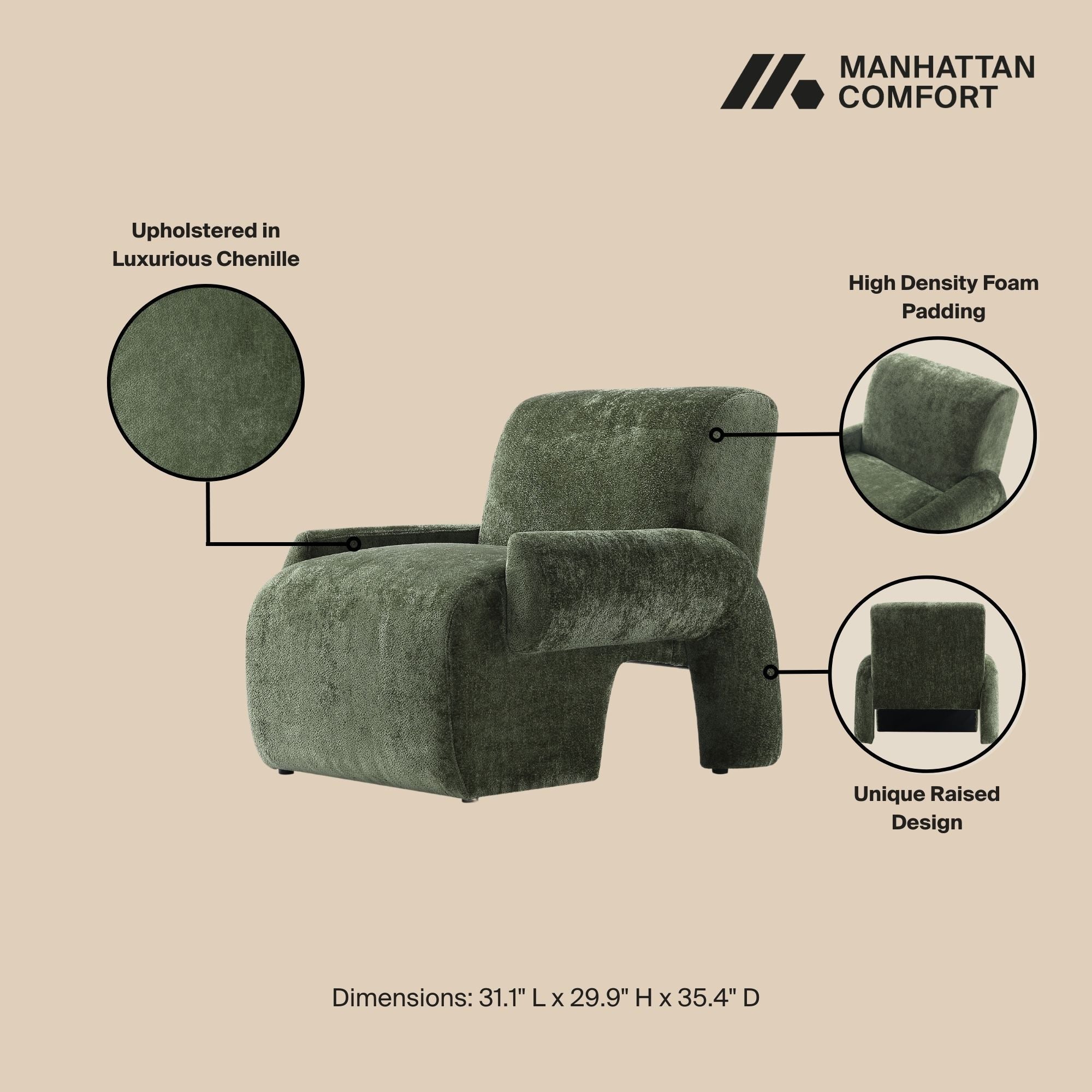 2-Piece Verandah 90.6" Sofa and Accent Chair in Olive Green - Image 4