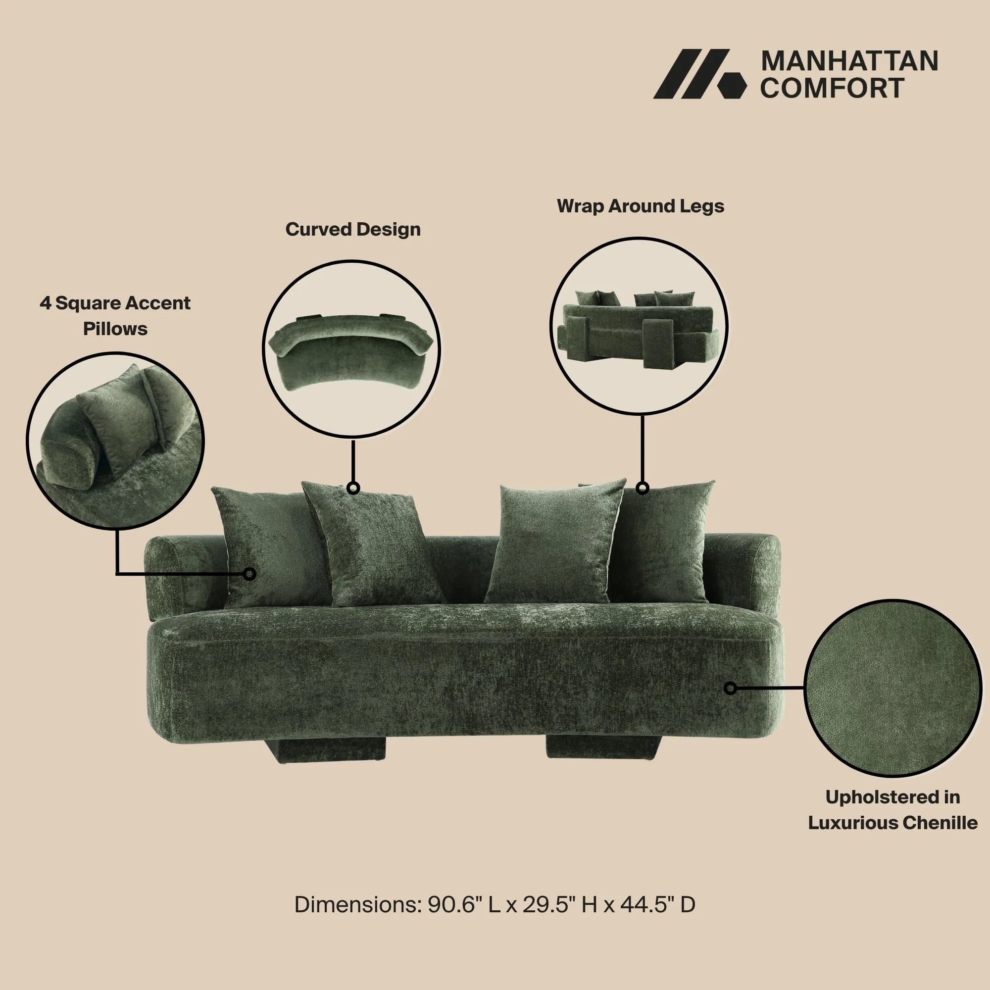 2-Piece Verandah 90.6" Sofa and Accent Chair in Olive Green - Image 6