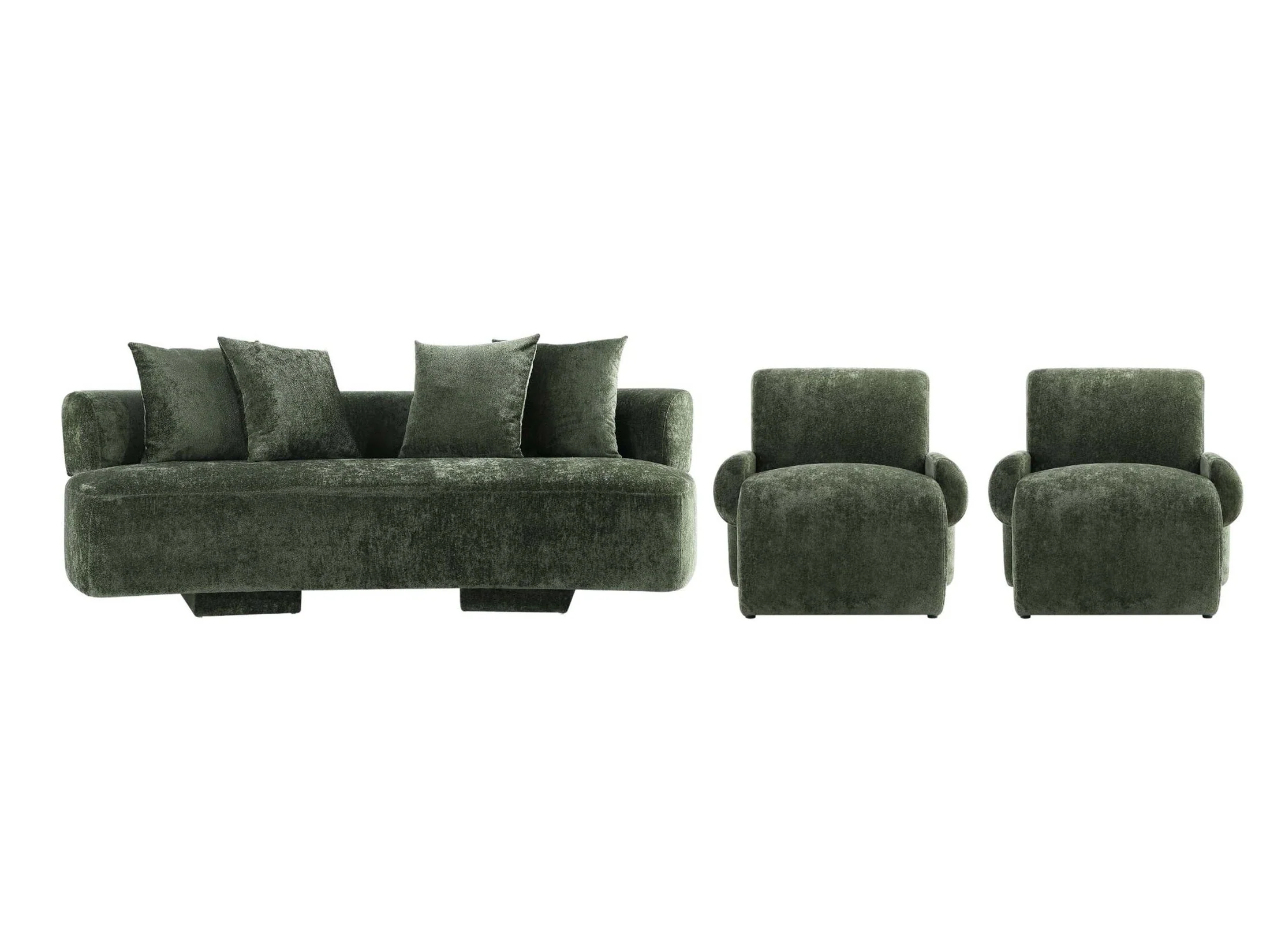 3-Piece Verandah 90.6" Sofa and 2 Accent Chairs in Olive Green
