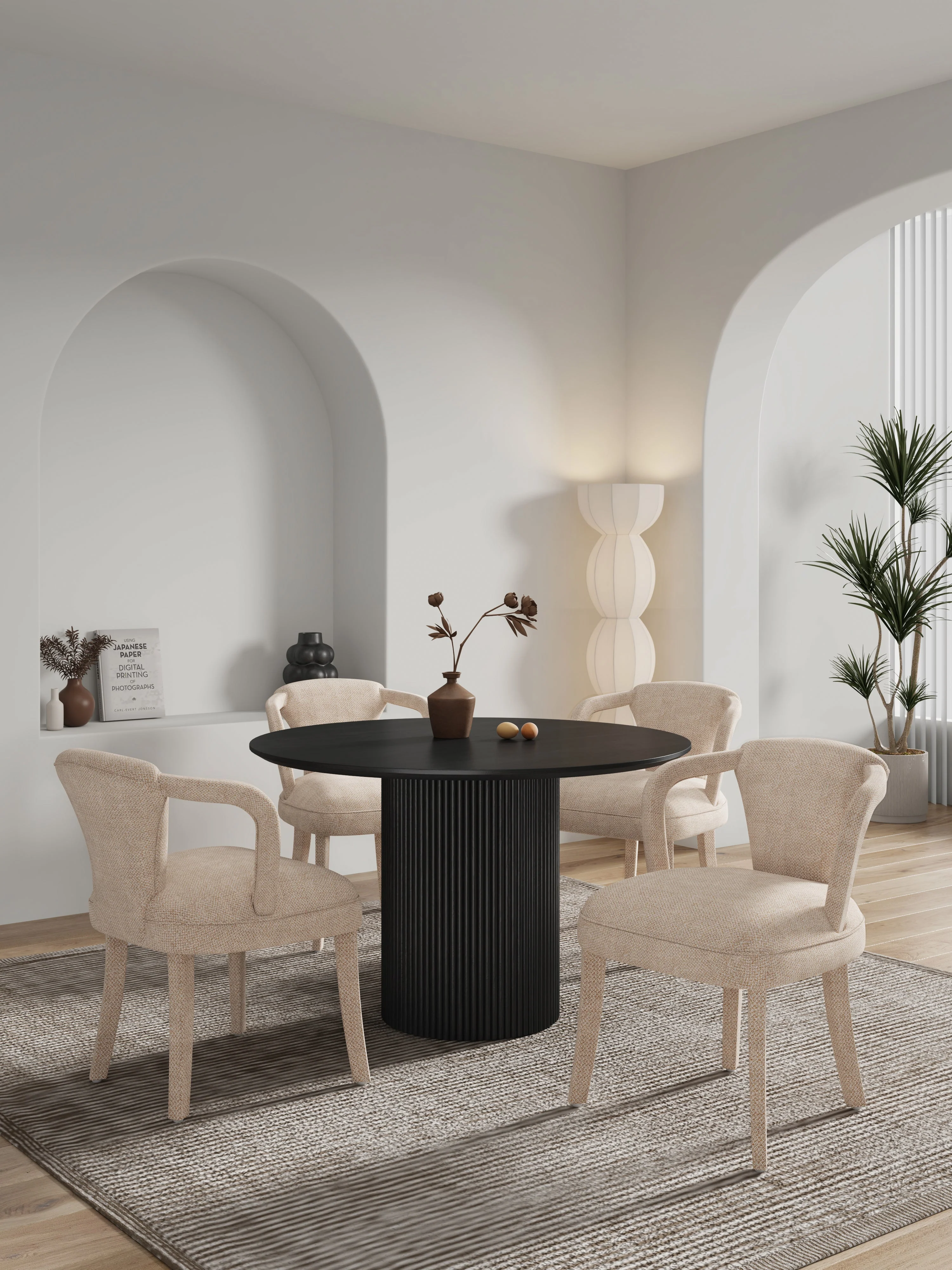 5-Piece Hathaway 47.24 Round Dining Set in Black with 4 Palmer Dining Armchairs in Gold Dust - Image 2