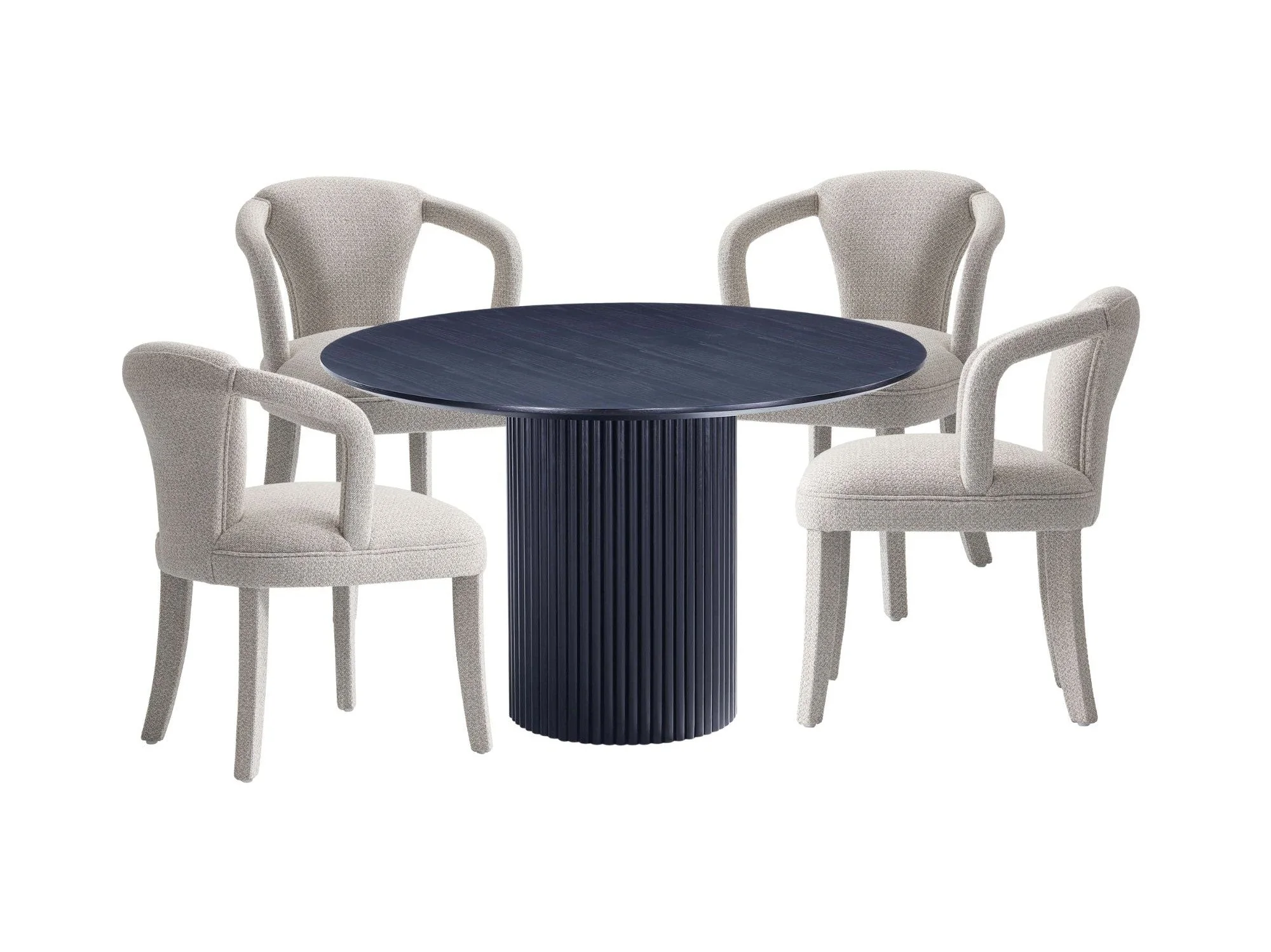 5-Piece Hathaway 47.24 Round Dining Set in Black with 4 Palmer Dining Armchairs in Silver Lining