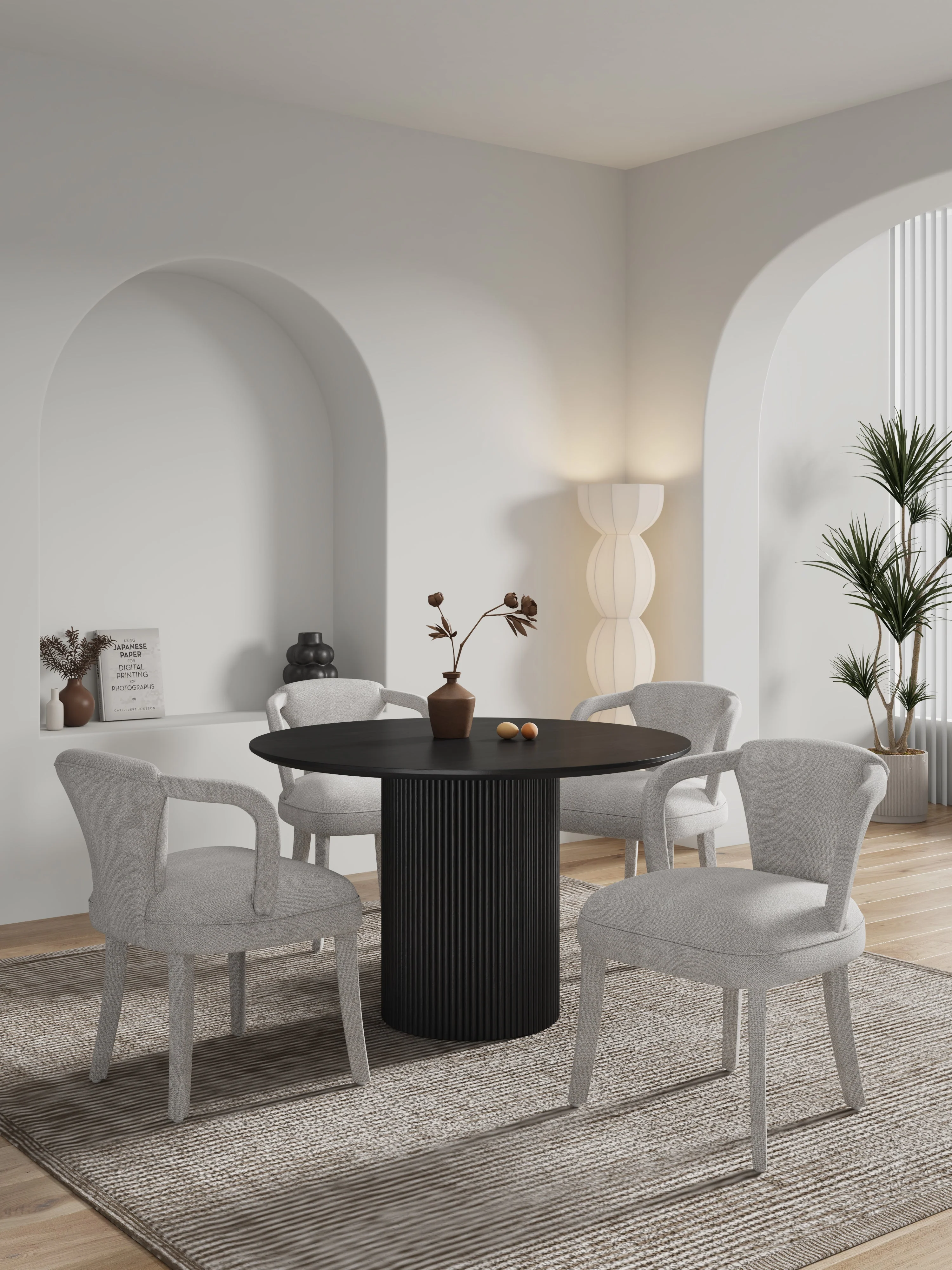 5-Piece Hathaway 47.24 Round Dining Set in Black with 4 Palmer Dining Armchairs in Silver Lining - Image 2