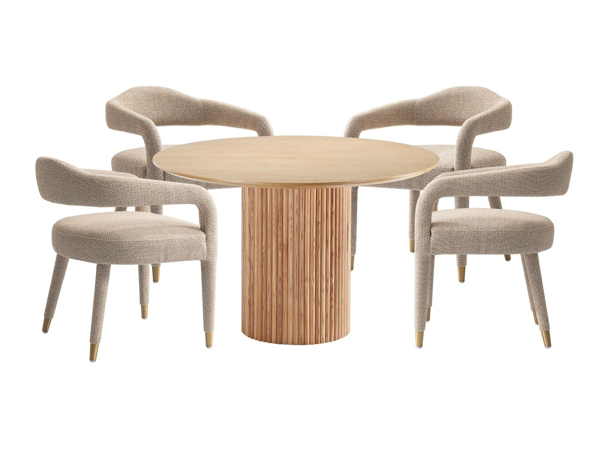 5-Piece Hathaway 47.24 Round Dining Set in Natural with 4 Aspen Dining Chairs in Gold Dust