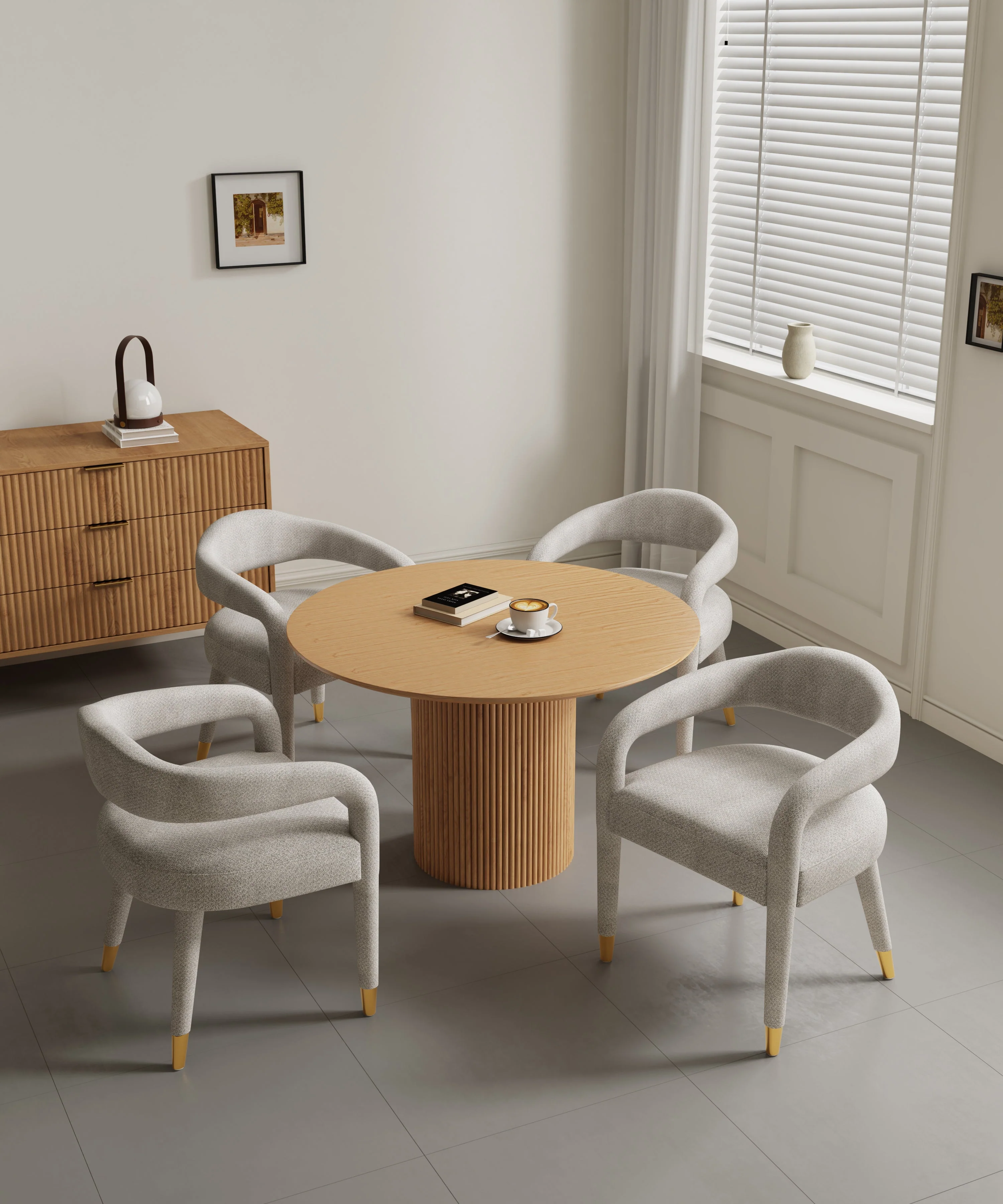 5-Piece Hathaway 47.24 Round Dining Set in Natural with 4 Aspen Dining Chairs in Silver Lining - Image 2