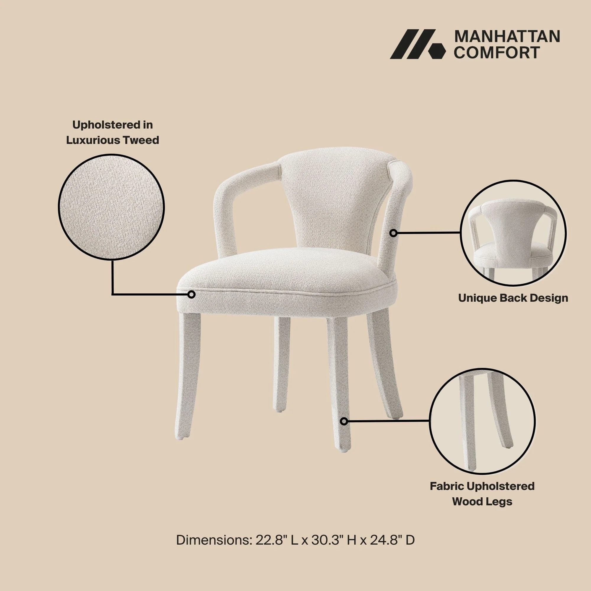 5-Piece Hathaway 47.24 Round Dining Set in Natural with 4 Palmer Dining Armchairs in Ivory - Image 4