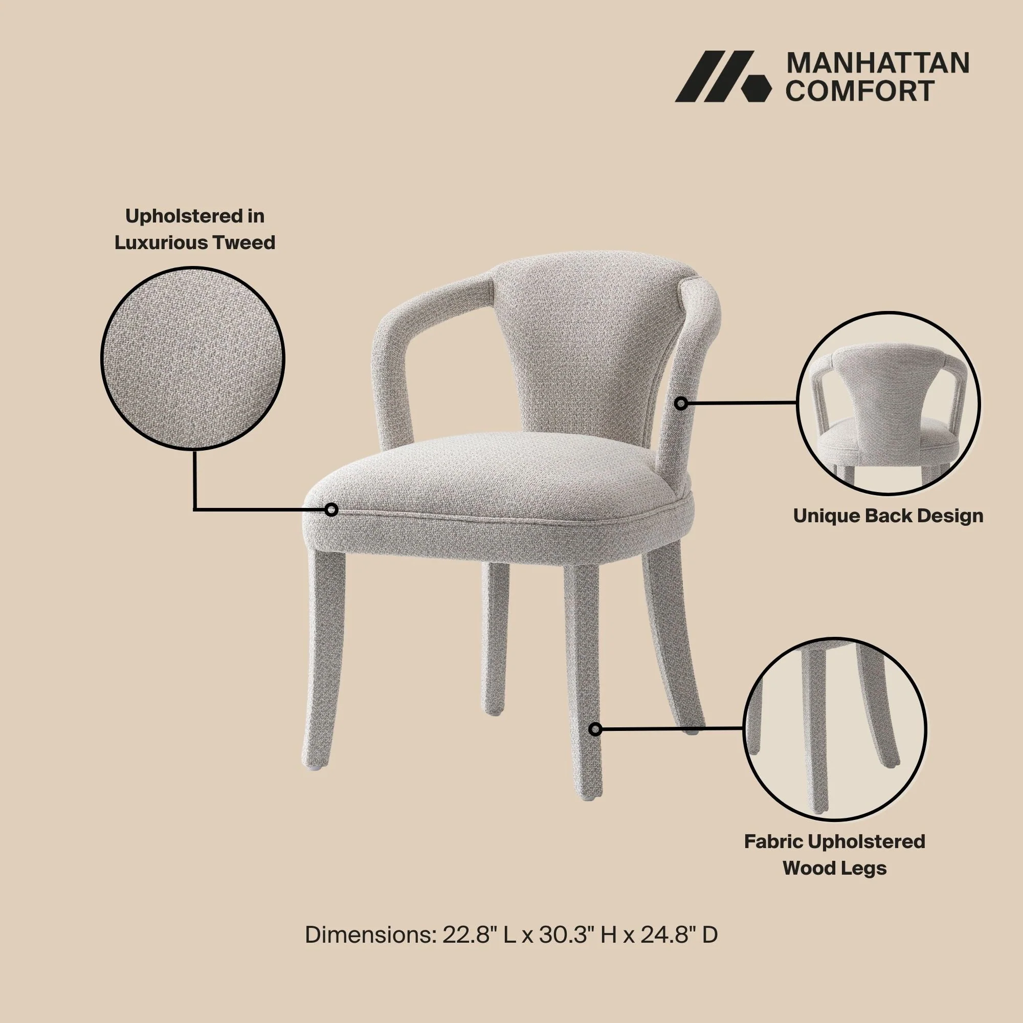5-Piece Hathaway 47.24 Round Dining Set in Natural with 4 Palmer Dining Armchairs in Silver Lining - Image 4