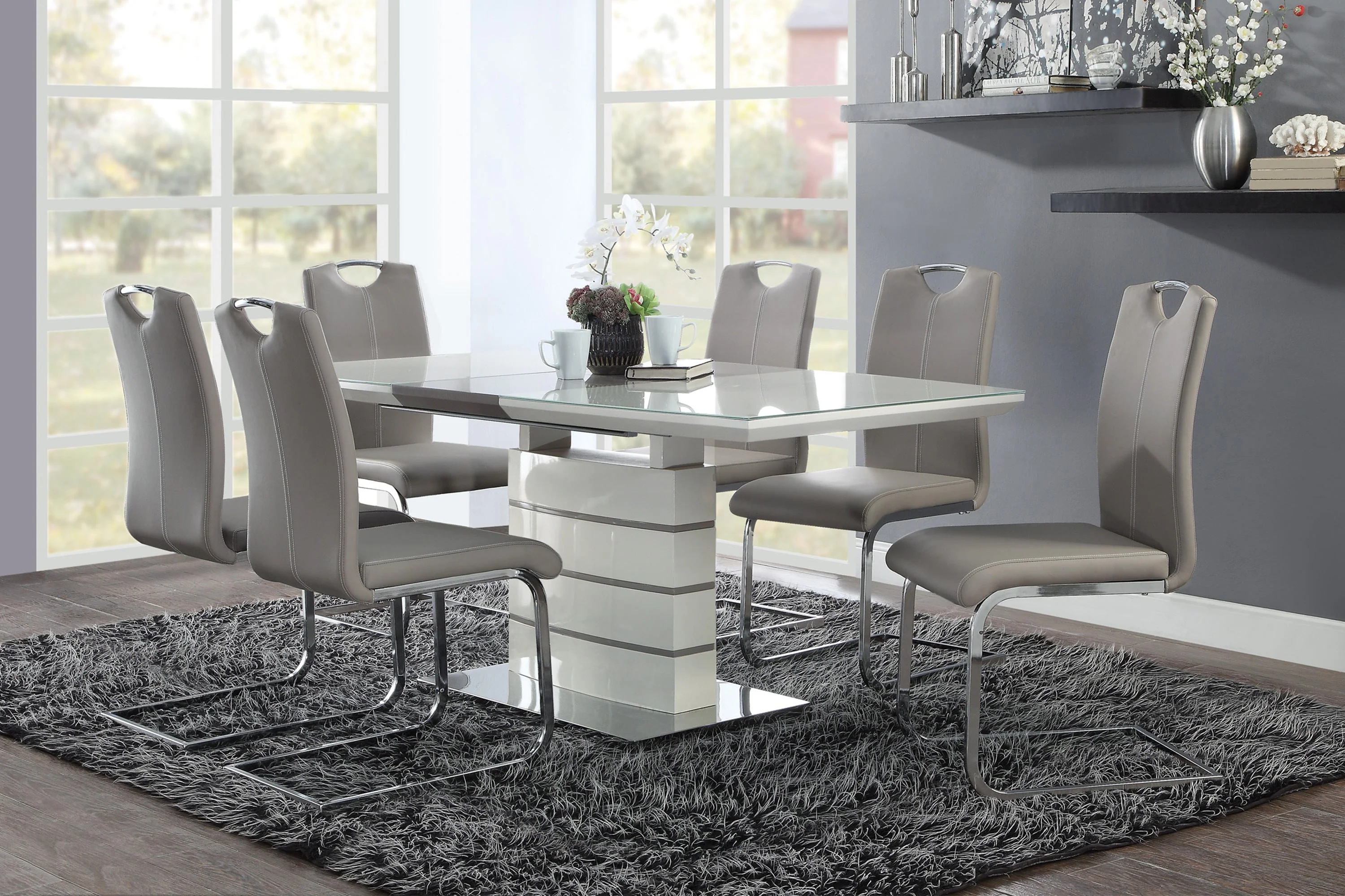 Glissand Chrome Metal/Gray Dining Table - Image 2