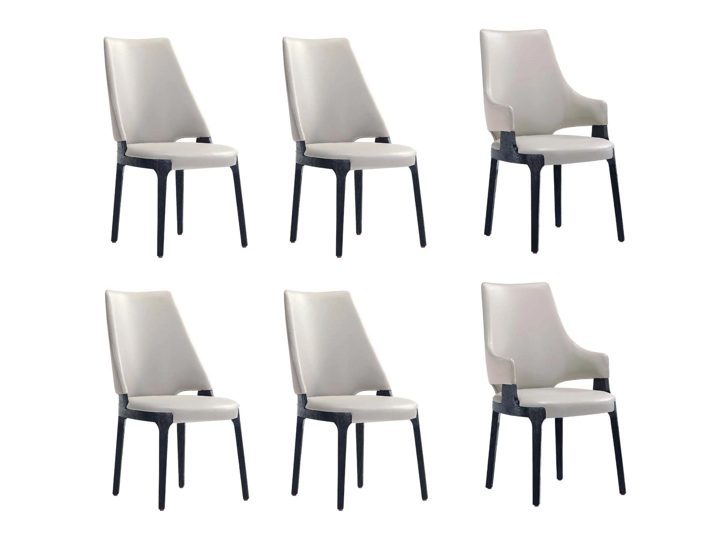 6-Piece Kara Dining Side and Arm Chairs in Light Grey
