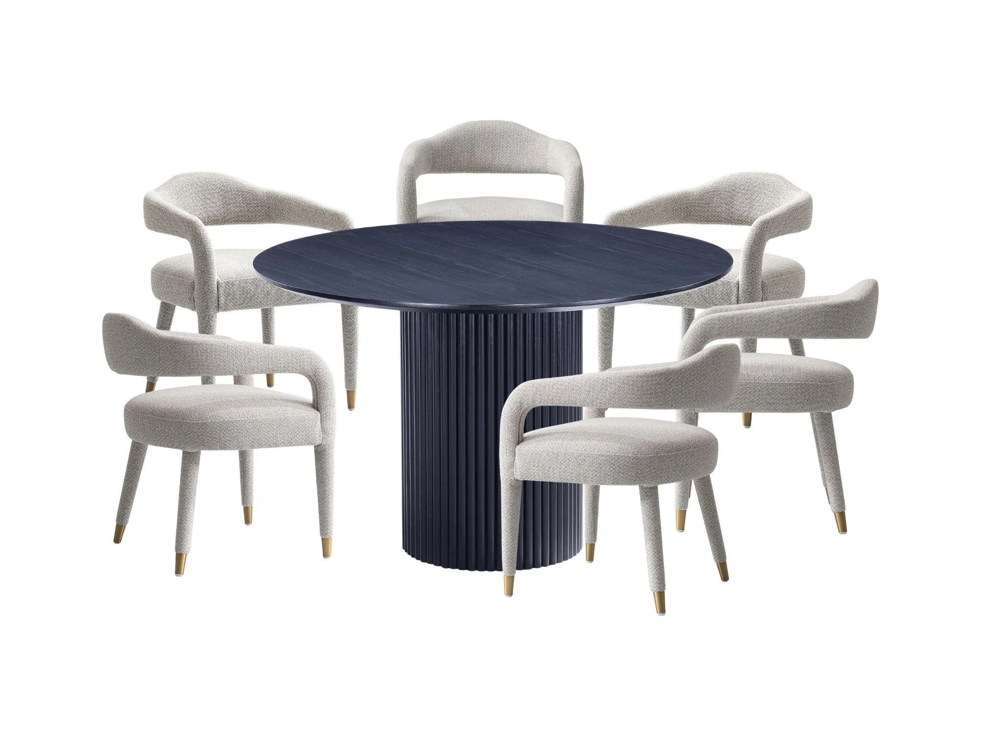 7-Piece Hathaway 59.05 Round Dining Set in Black with 6 Aspen Dining Chairs in Silver Lining