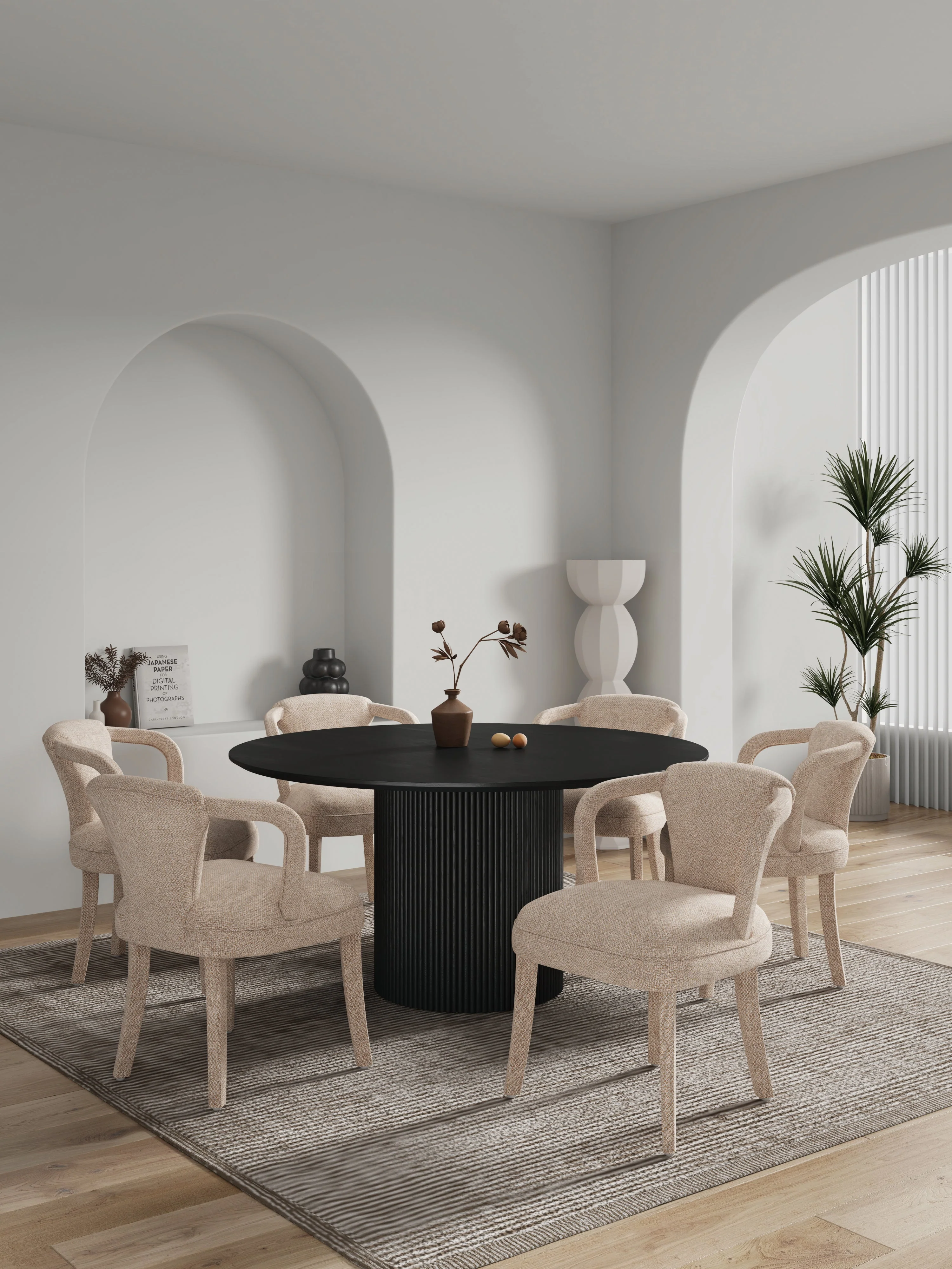 7-Piece Hathaway 59.05 Round Dining Set in Black with 6 Flor Dining Chairs in Grey - Image 2