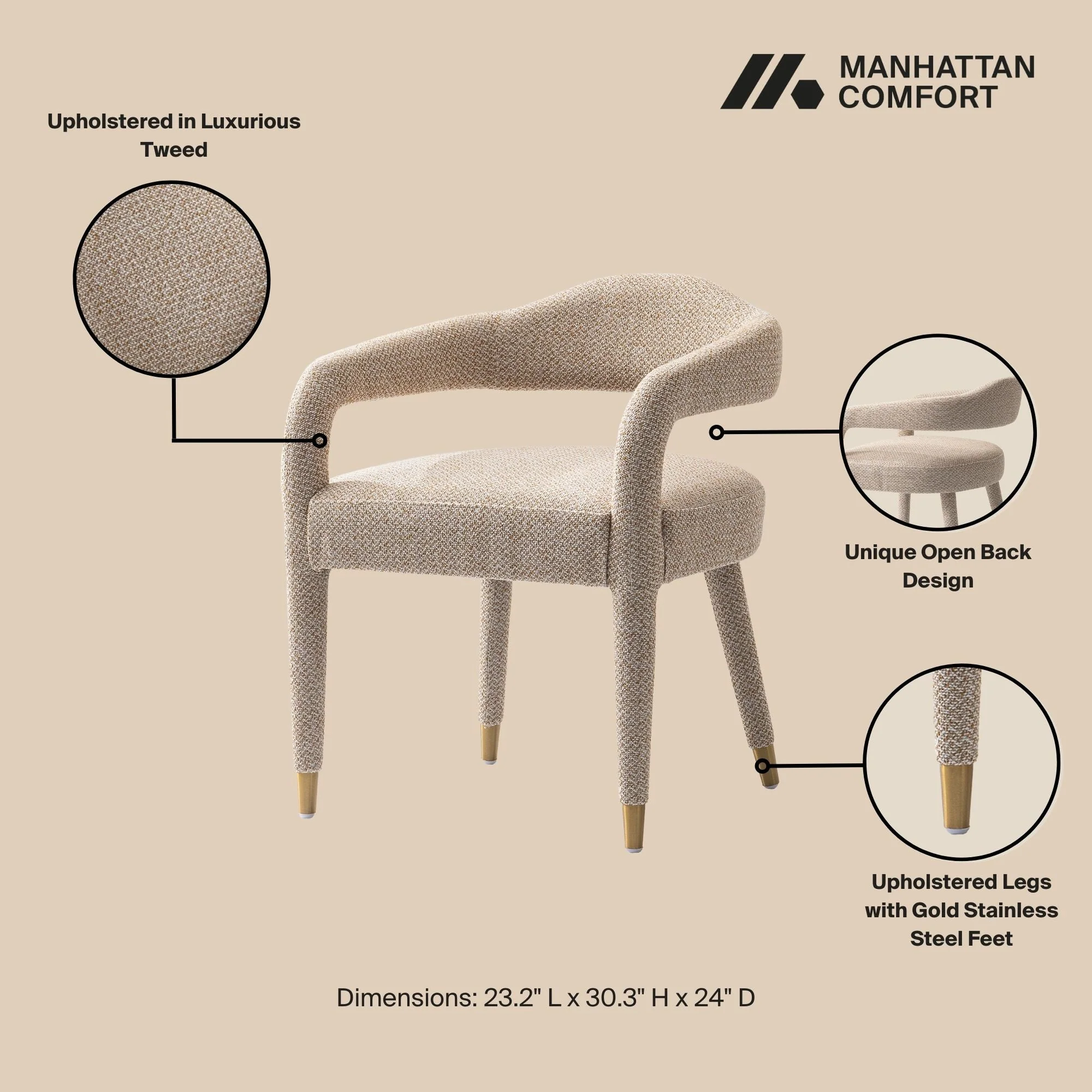 7-Piece Hathaway 59.05 Round Dining Set in Natural with 6 Aspen Dining Chairs in Gold Dust - Image 4