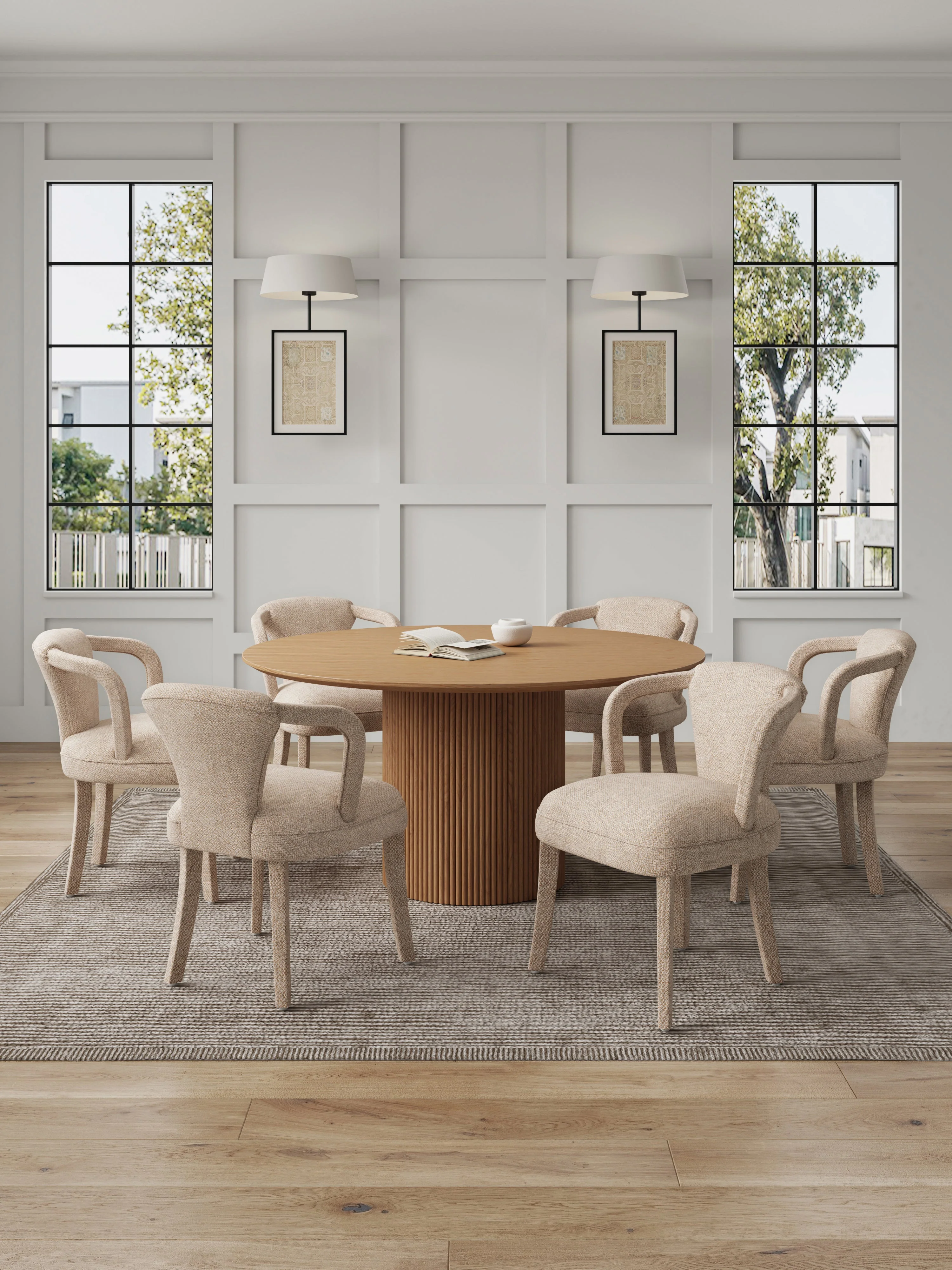 7-Piece Hathaway 59.05 Round Dining Set in Natural with 6 Flor Dining Chairs in Grey - Image 2