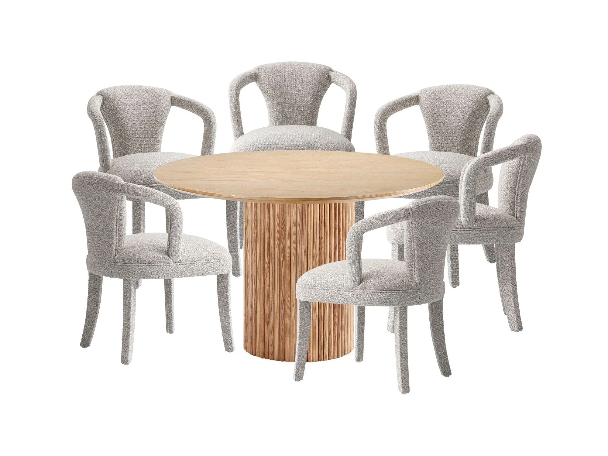 7-Piece Hathaway 59.05 Round Dining Set in Natural with 6 Flor Dining Chairs in Silver Lining