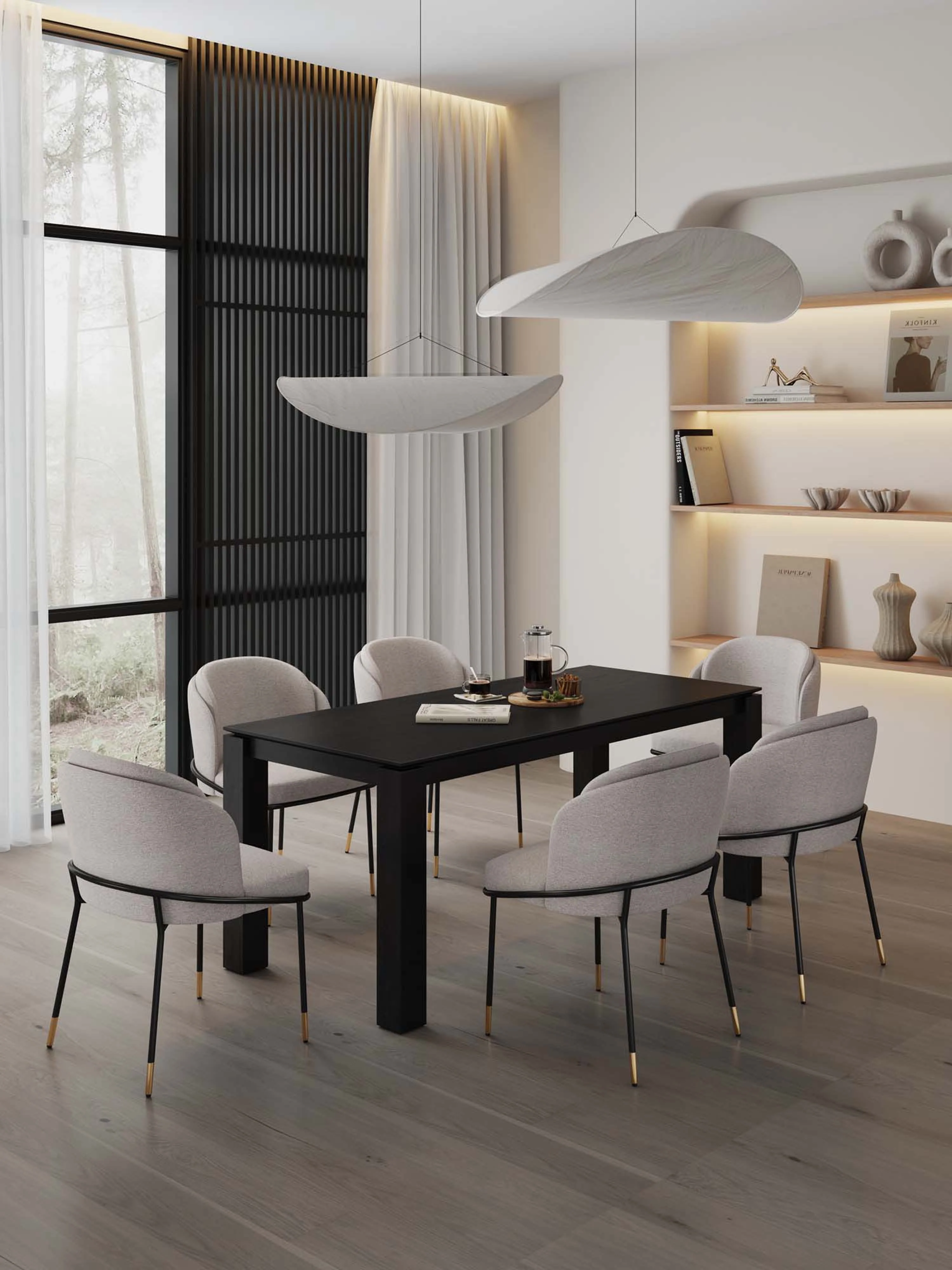 7-Piece Rockaway 70.86 Dining Set in Black with 6 Flor Dining Chairs in Wheat - Image 2