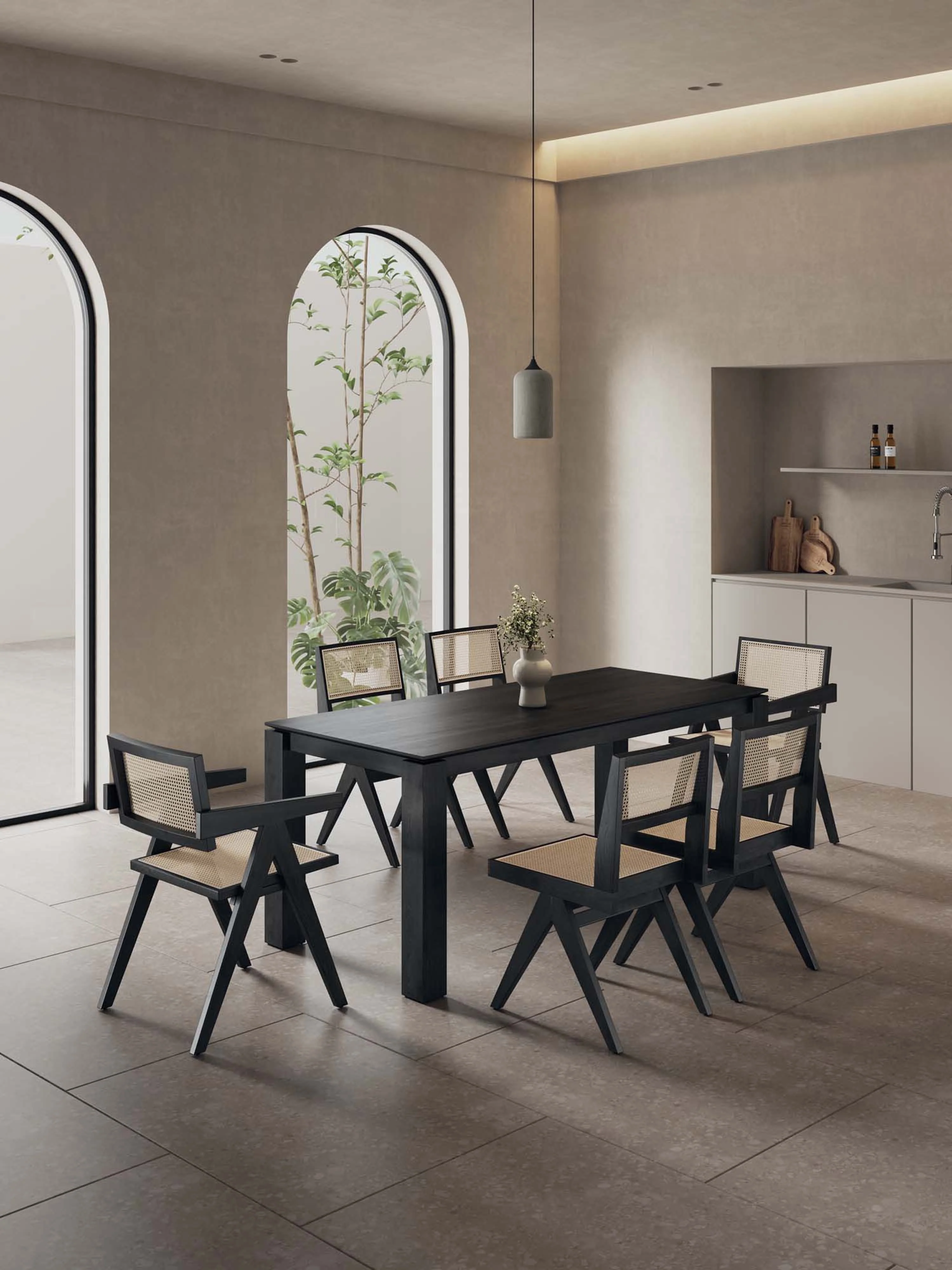 7-Piece Rockaway 70.86 Dining Set in Black with 6 Hamlet Side and Arm Chairs - Image 2