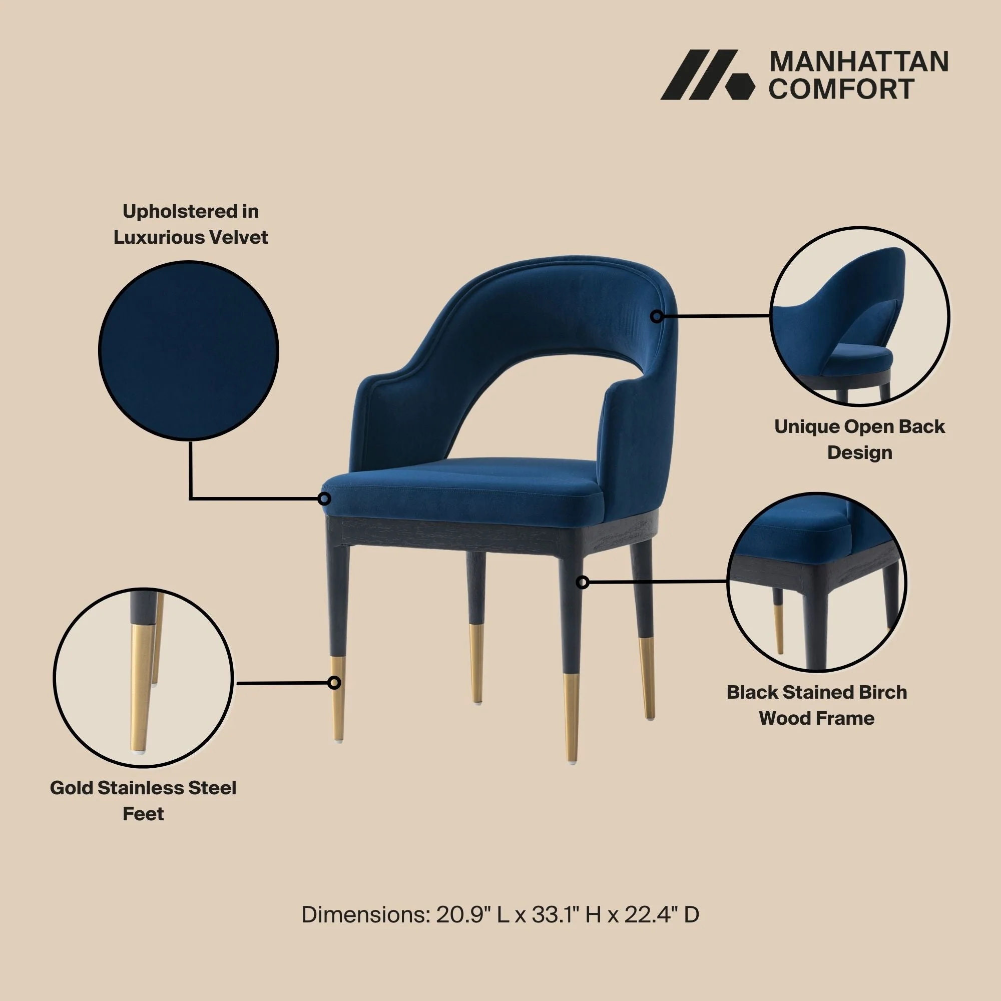 7-PieceRockaway 70.86 Dining Set with 6 Carrington Chairs in Black and Midnight Blue - Image 4