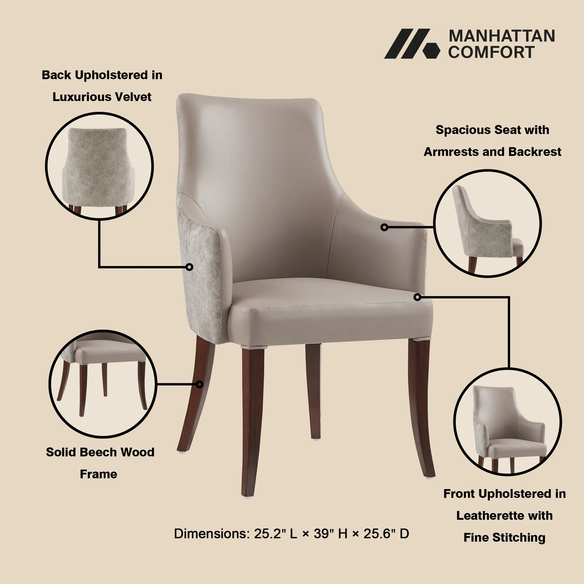 8-Piece Connie Dining Chair and Arm Chair in Taupe - Image 6