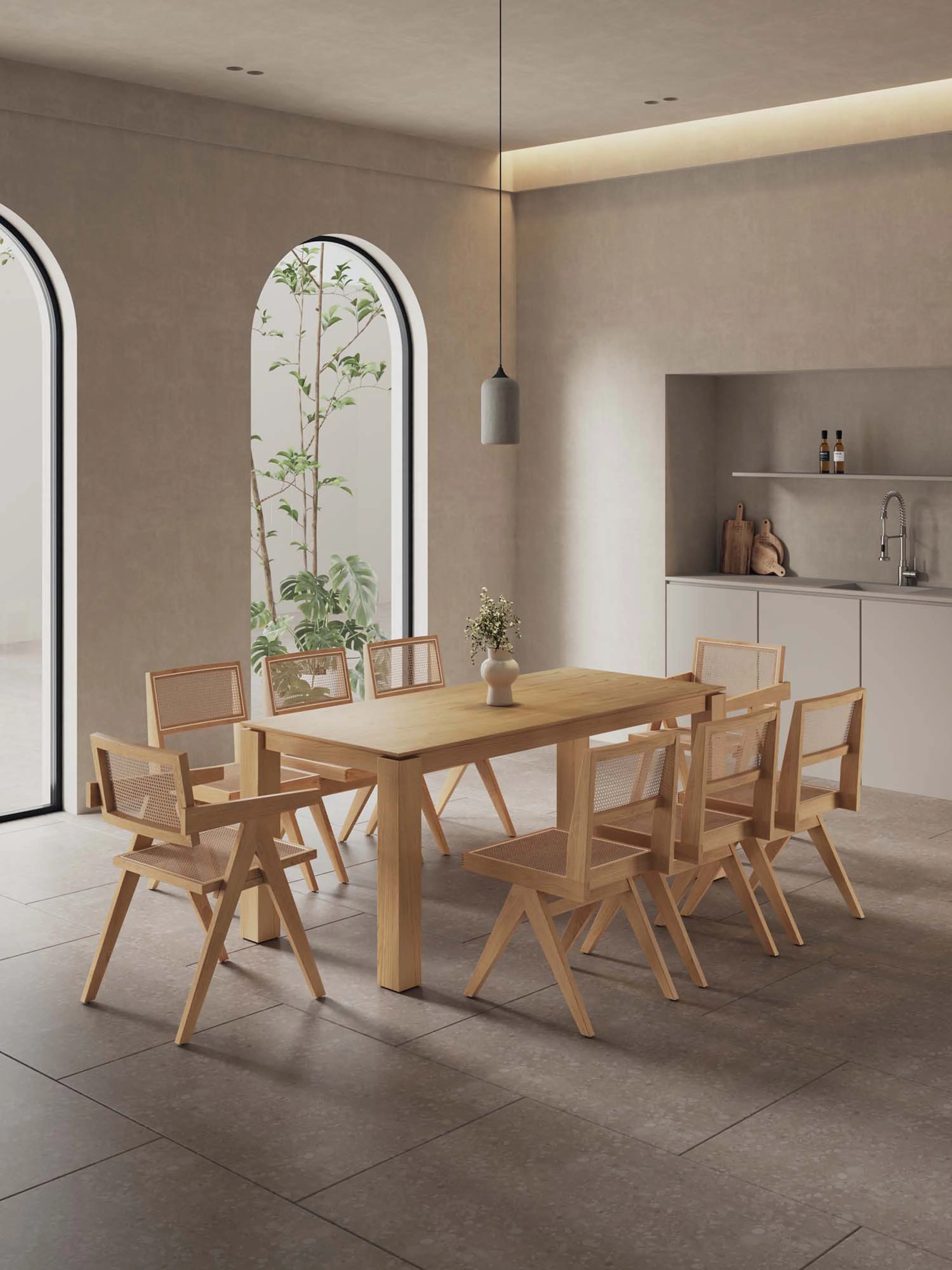 9-Piece Rockaway 70.86 Dining Set in Nature with 8 Hamlet Side and Arm Chairs - Image 2