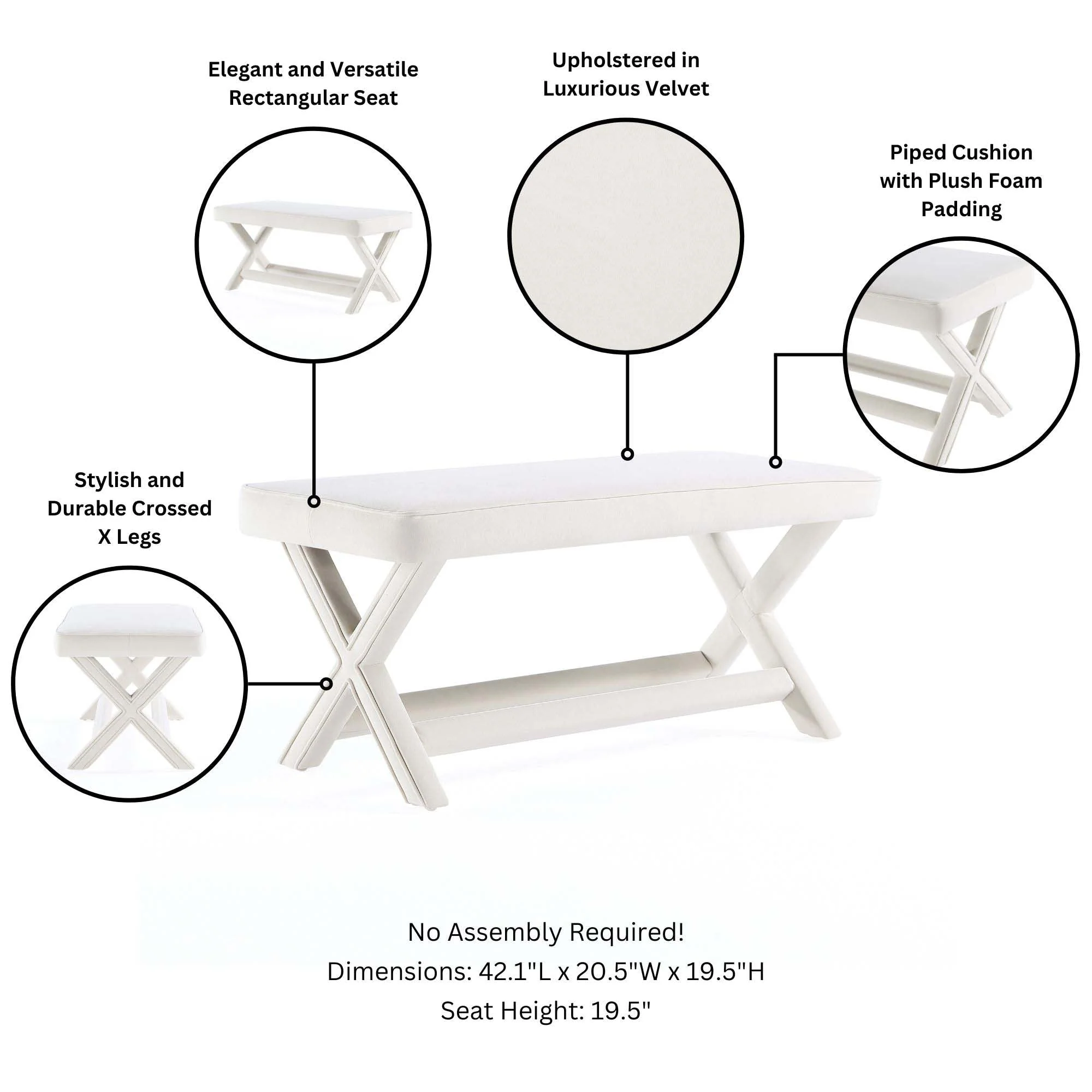 Abigail Double Ottoman Bench in Cream - Image 3