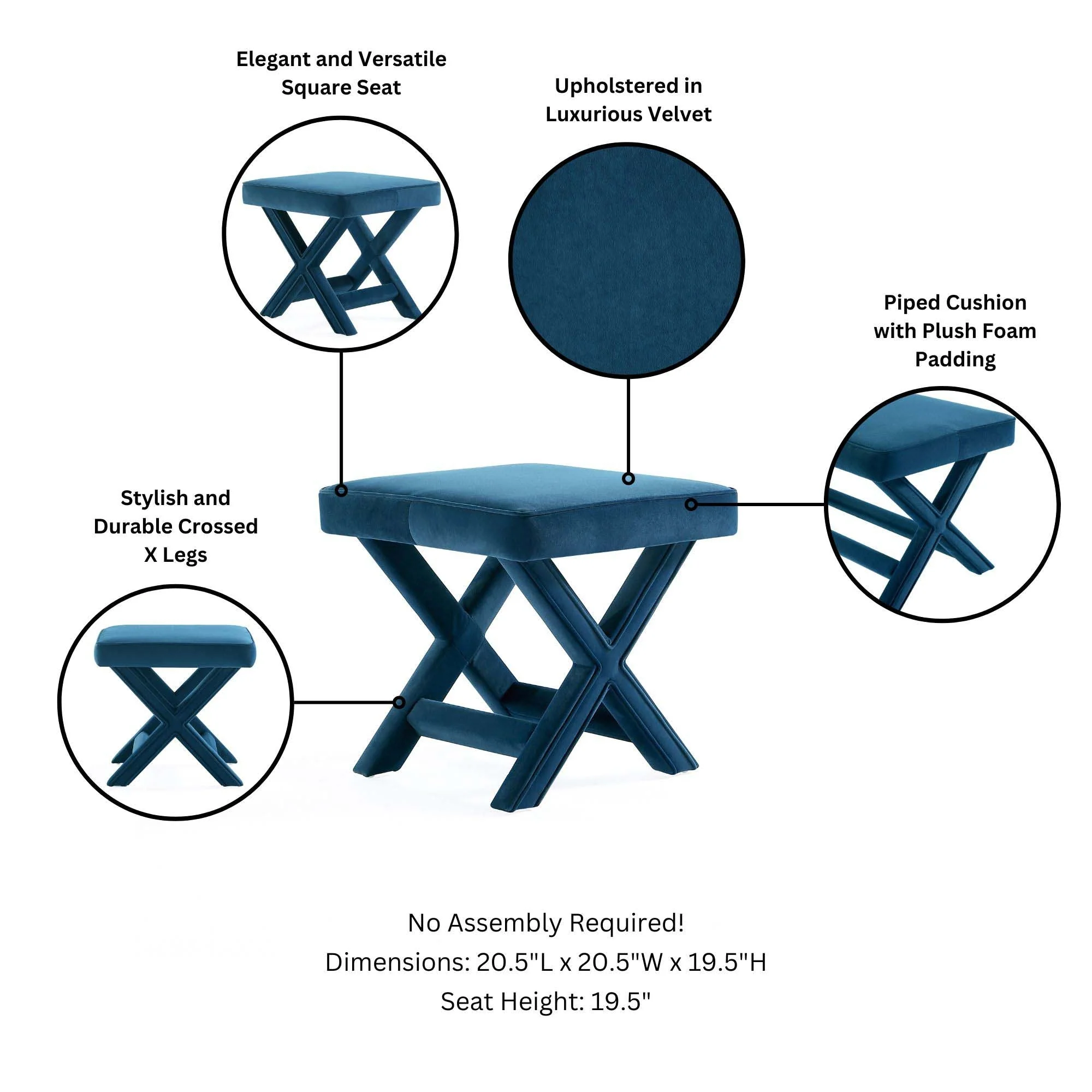 Abigail Single Ottoman Bench in Blue - Image 4