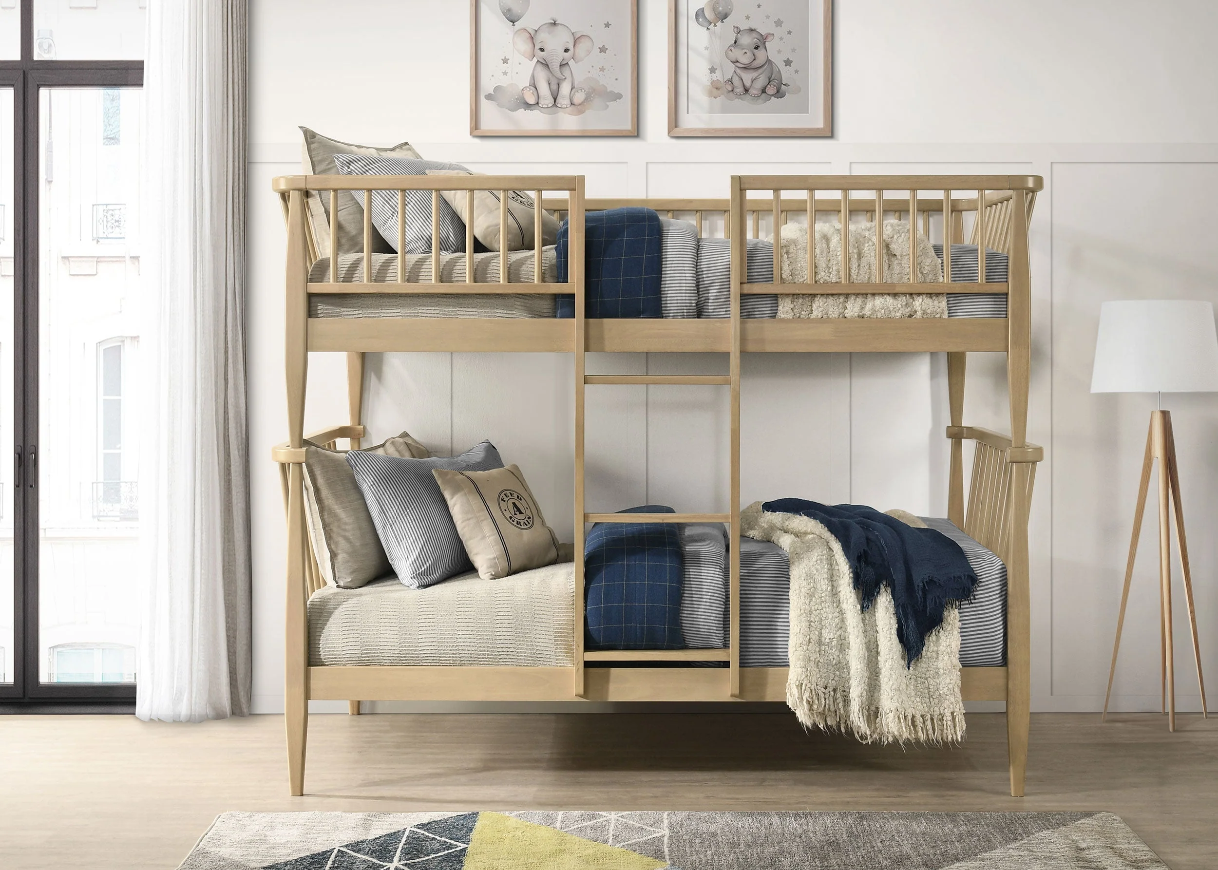 Abram Almond Windsor Twin Over Twin Wood Bunk Bed with Ladder