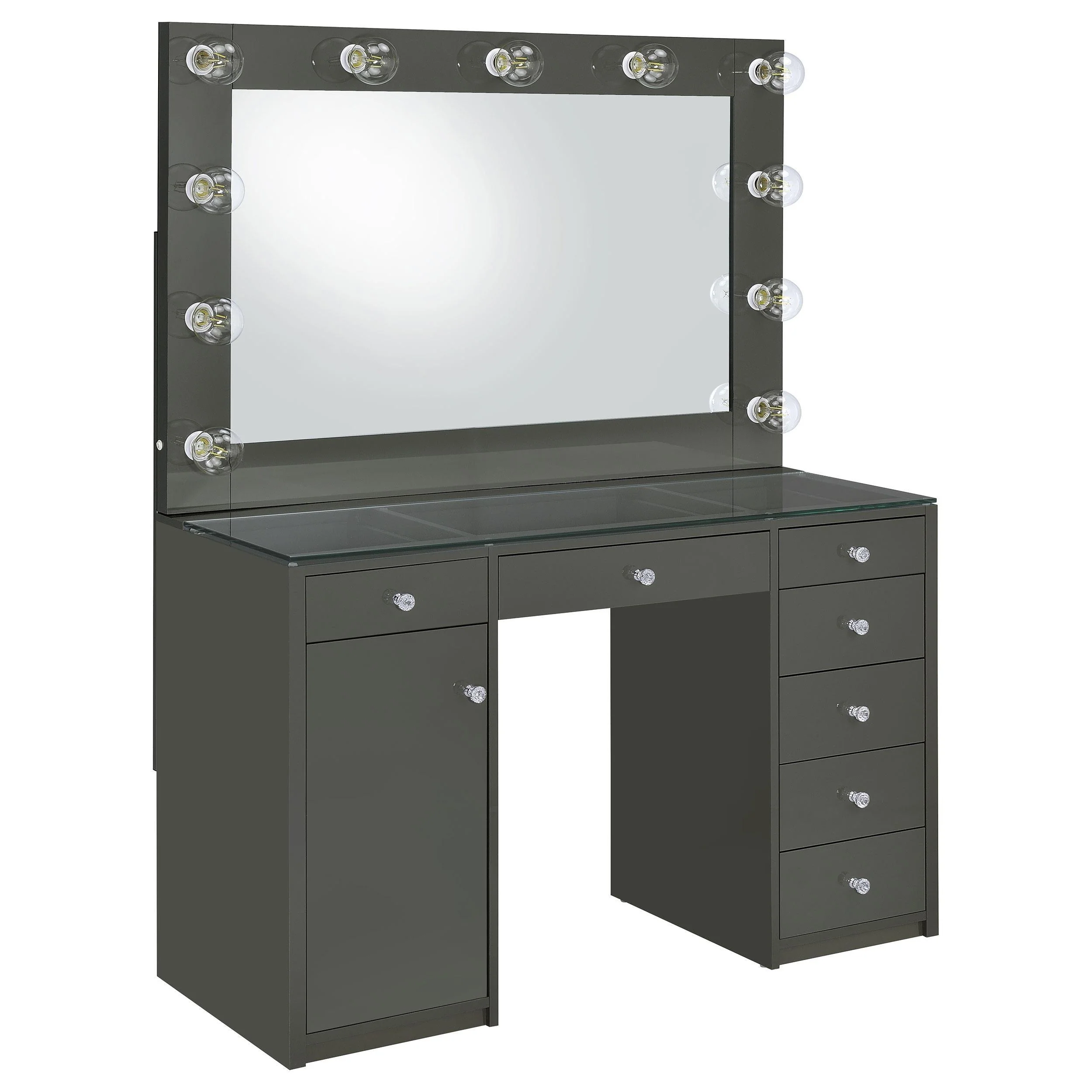 Acena Grey High Gloss 7-drawer Vanity Set with Lighting - Image 14