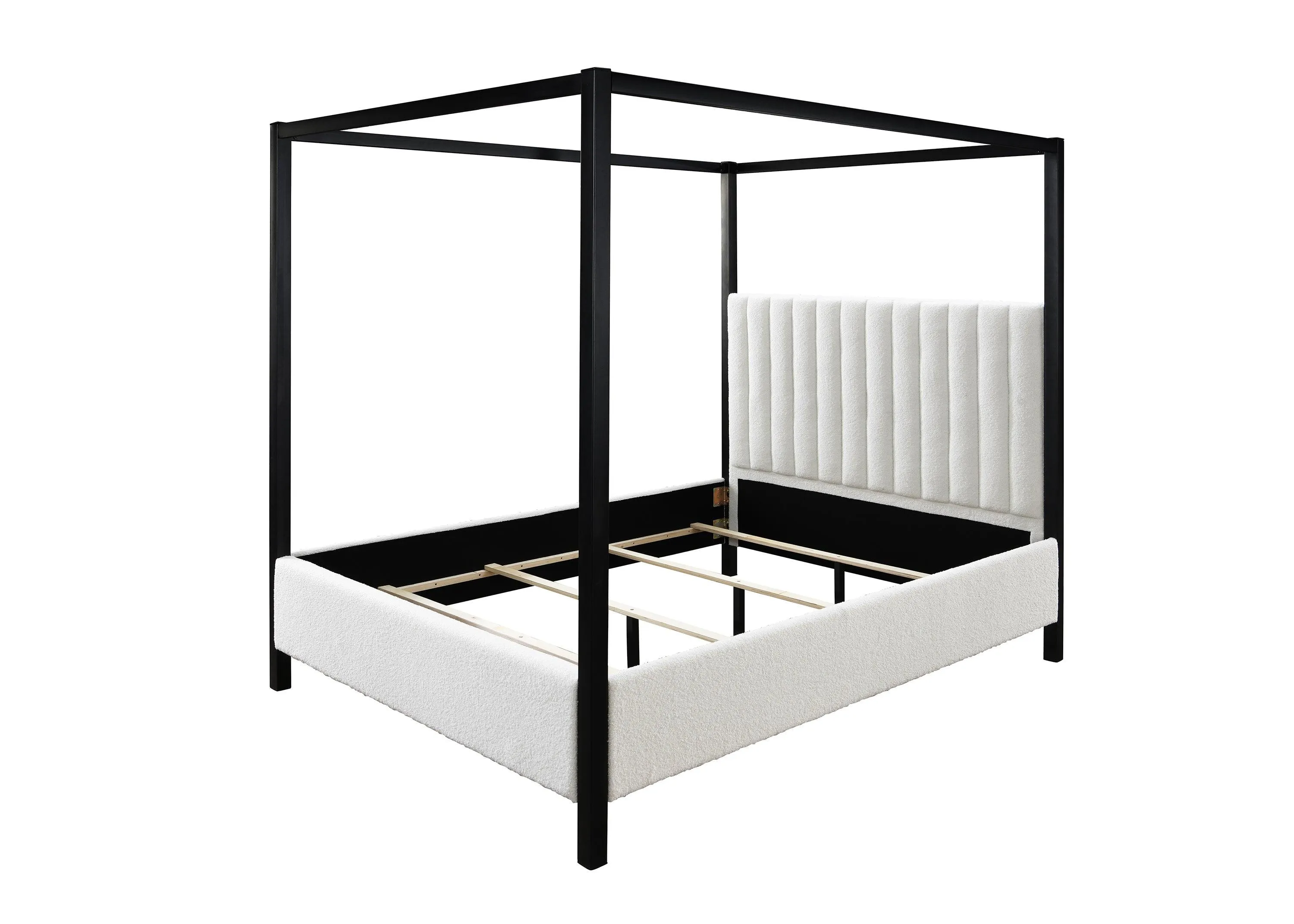 Adalyn Black and White Boucle King Canopy Bed - Image 3