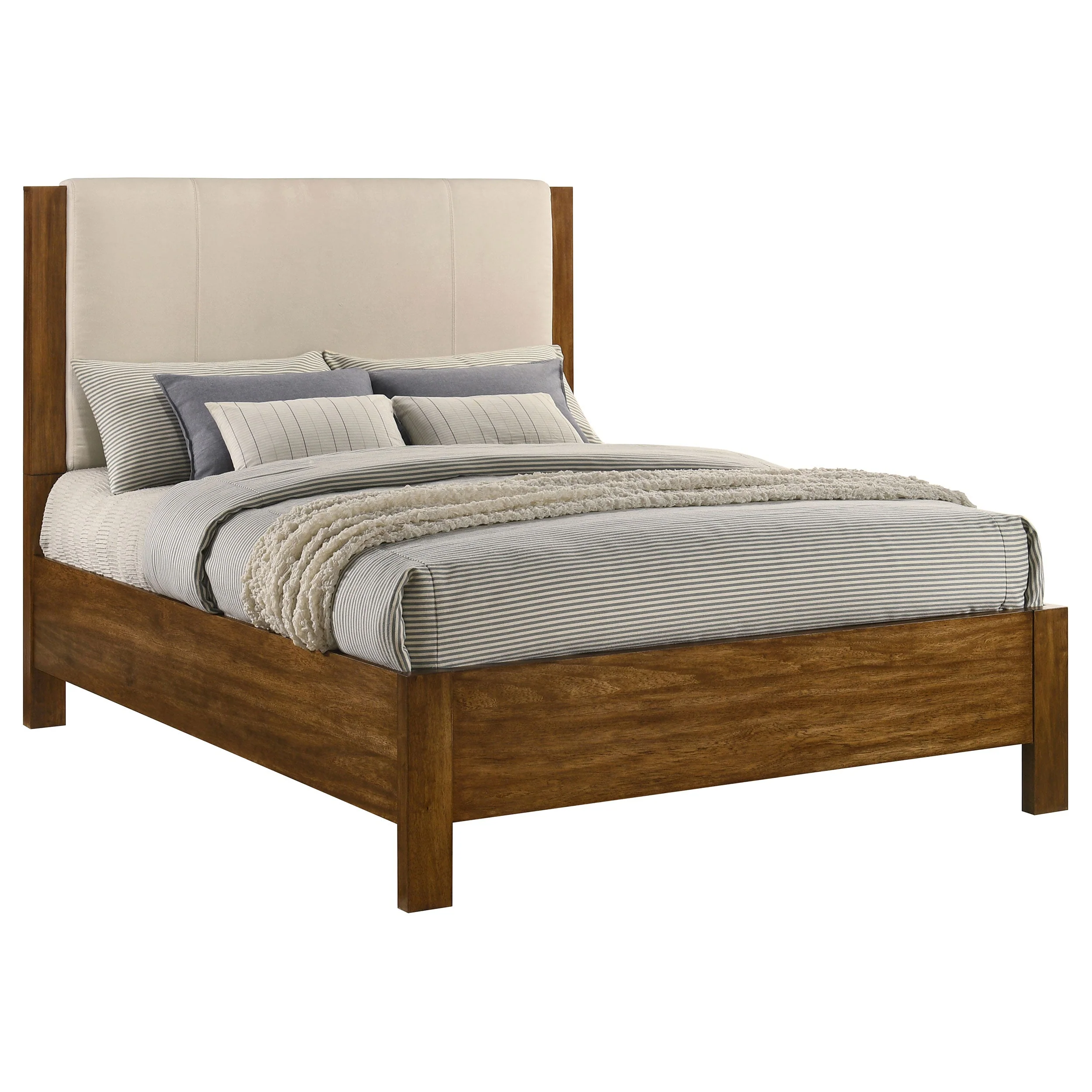 Adderley Cream/Warm Brown Queen Wood Panel Bed