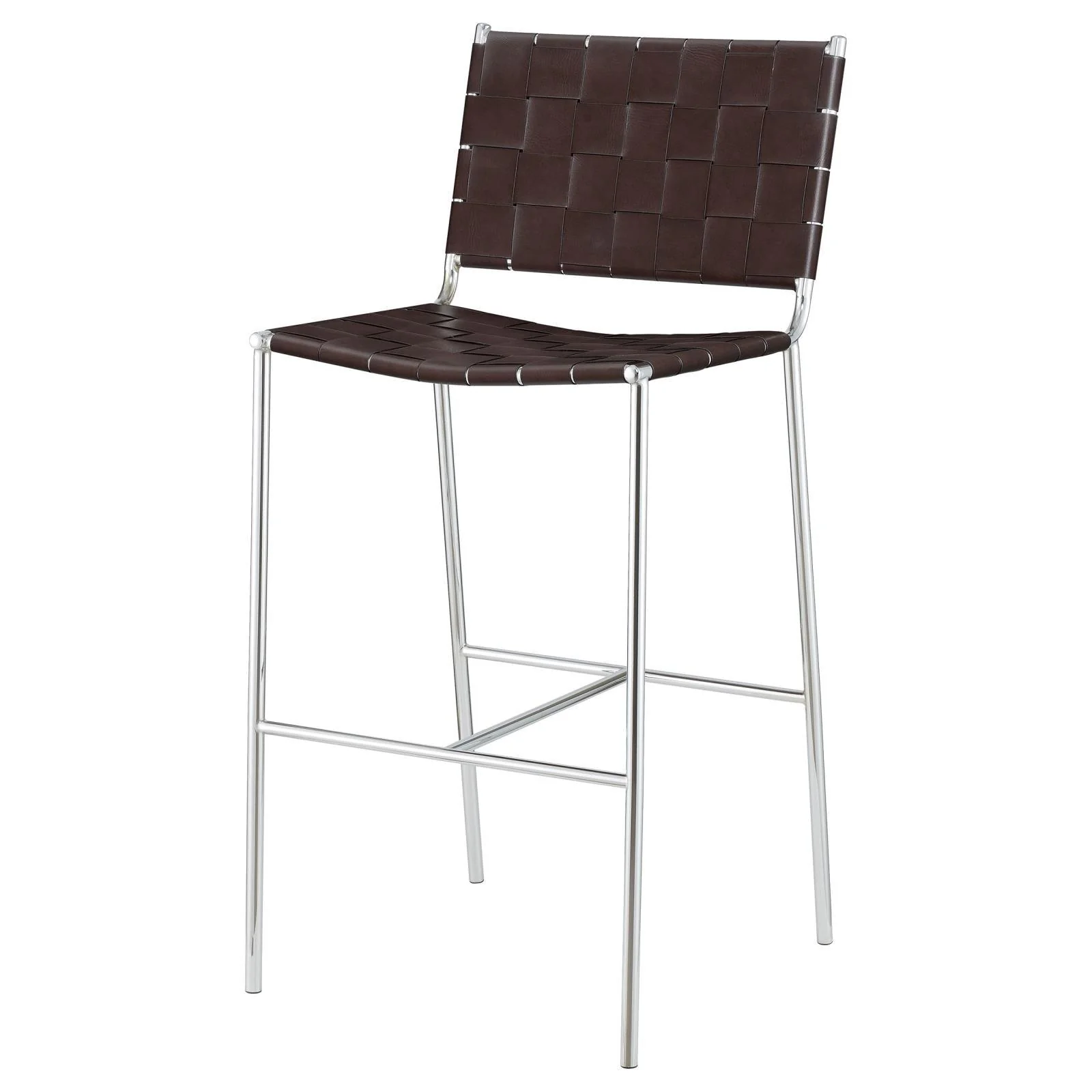 Adelaide Brown/Chrome Upholstered Bar Stool with Open Back - Image 4