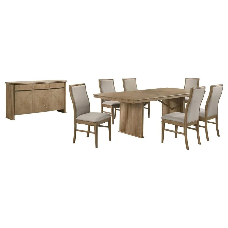 Adina Distressed Light Brown 8-Piece Extension Dining Set with Sideboard - Image 2