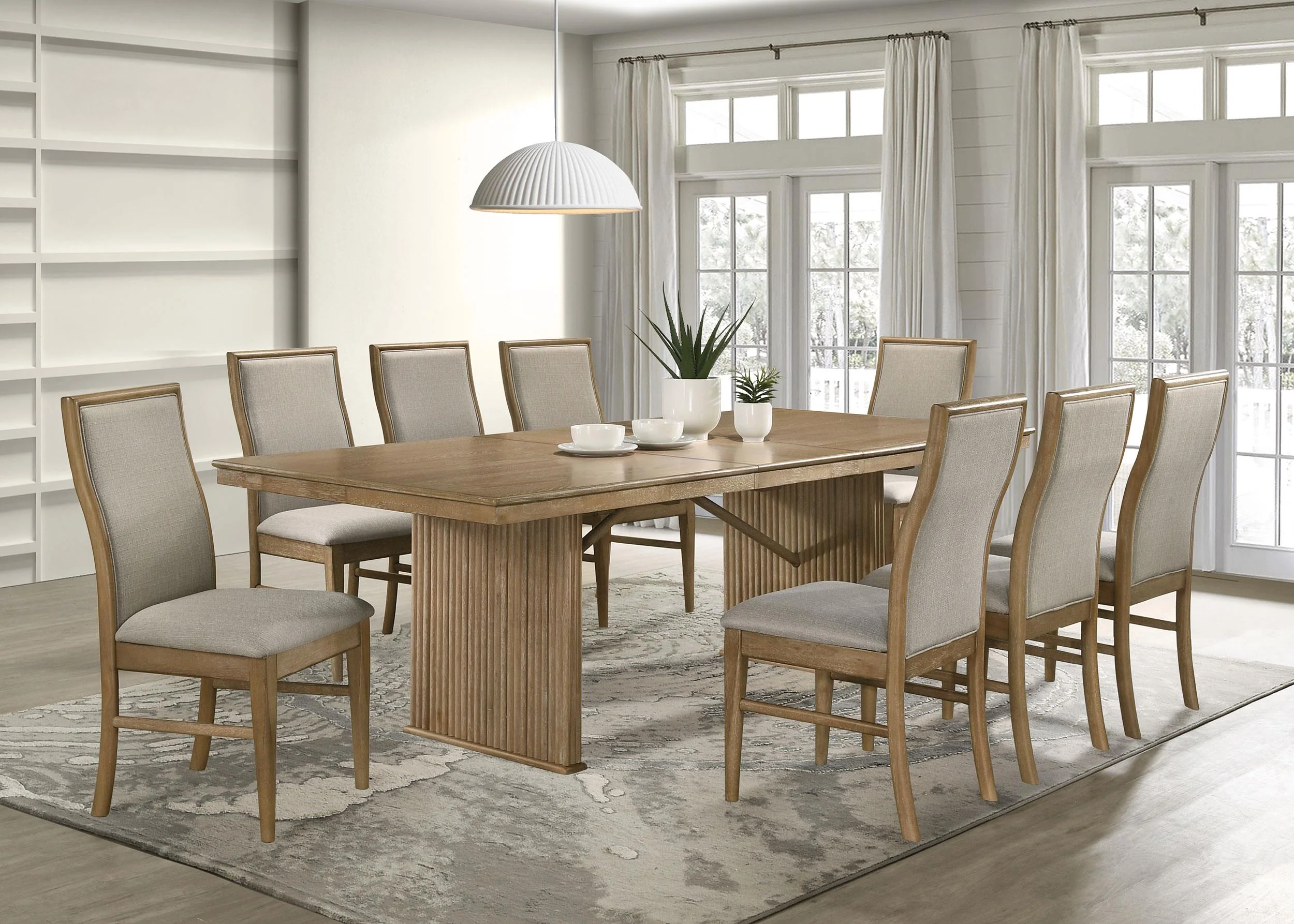 Adina Distressed Light Brown 9-Piece Extension Leaf Dining Set