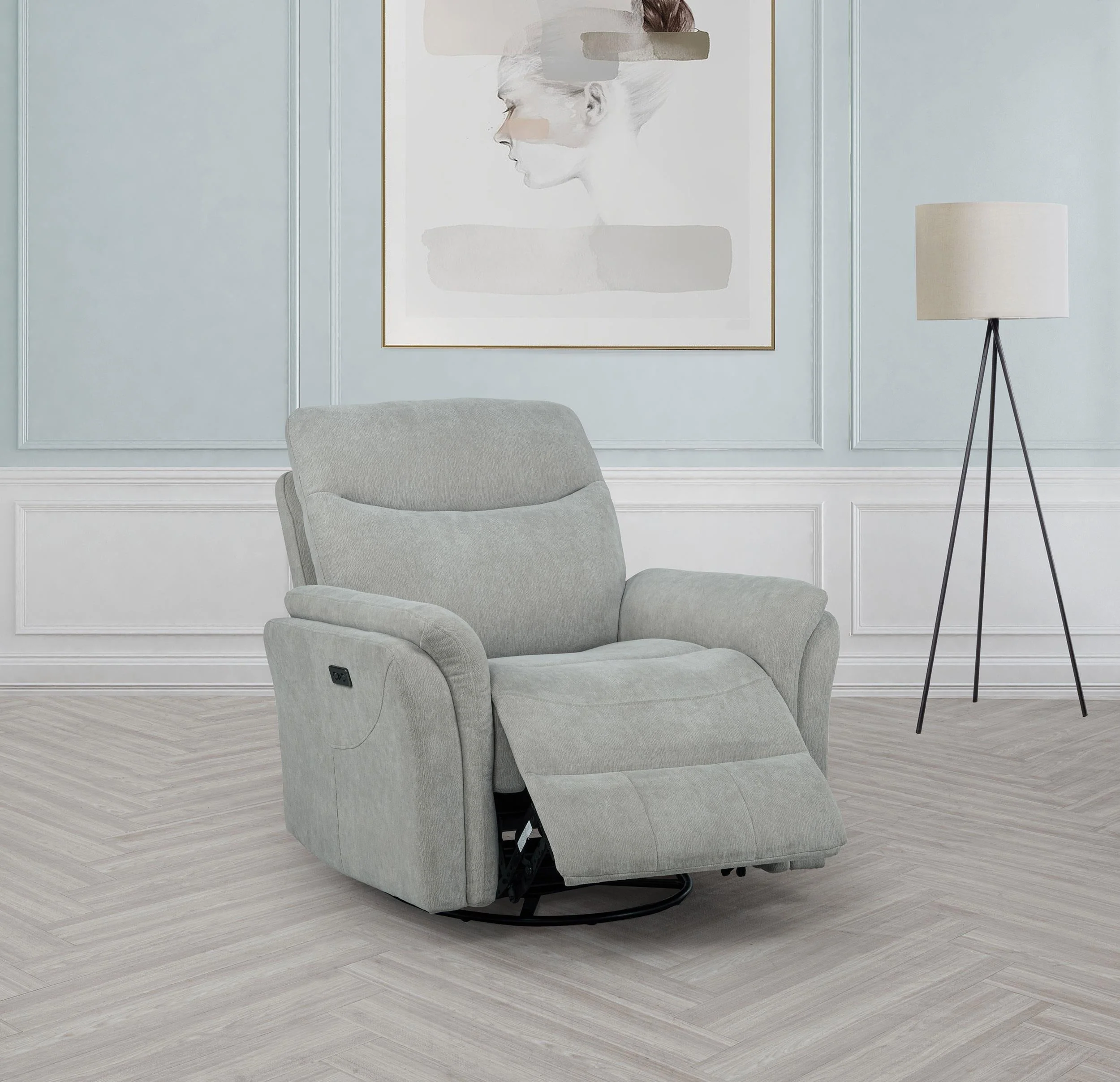 Adler Ivory Upholstered Power Swivel Glider Recliner - Image 2