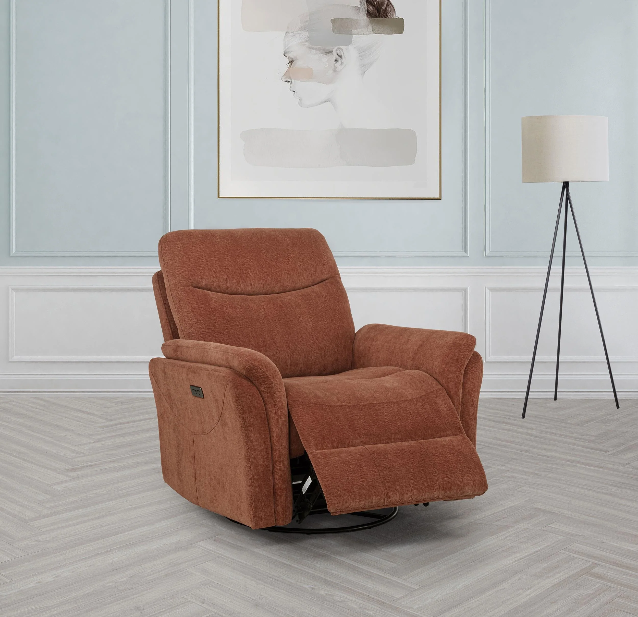 Adler Rust Upholstered Power Swivel Glider Recliner - Image 2