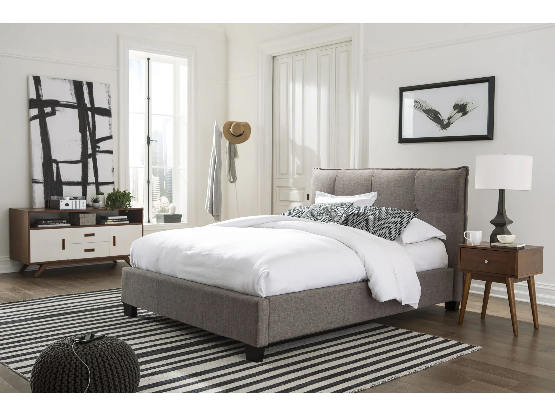 Adona Upholstered California King Platform Bed in Dolphin Linen