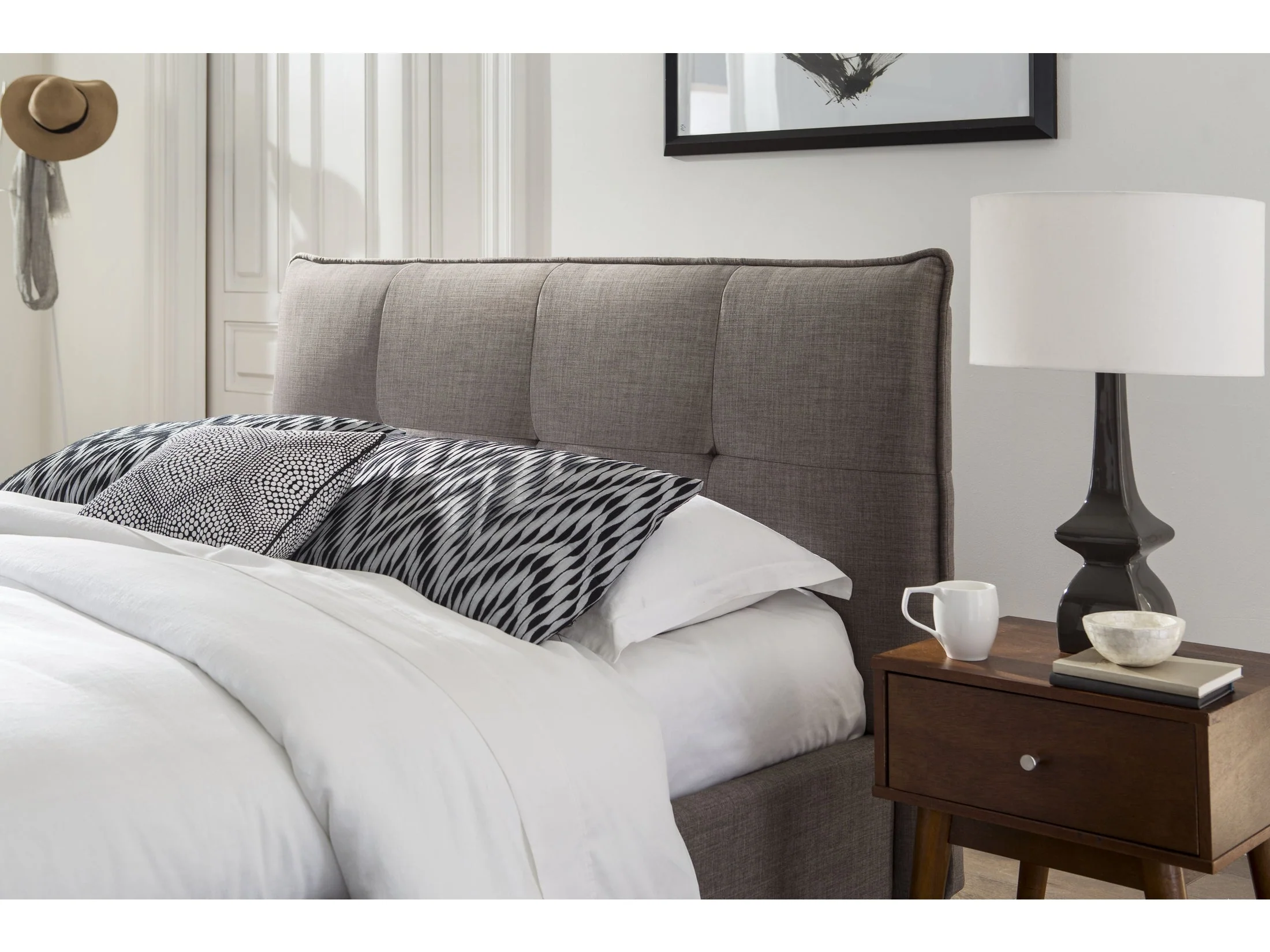 Adona Upholstered Eastern King Headboard in Dolphin Linen