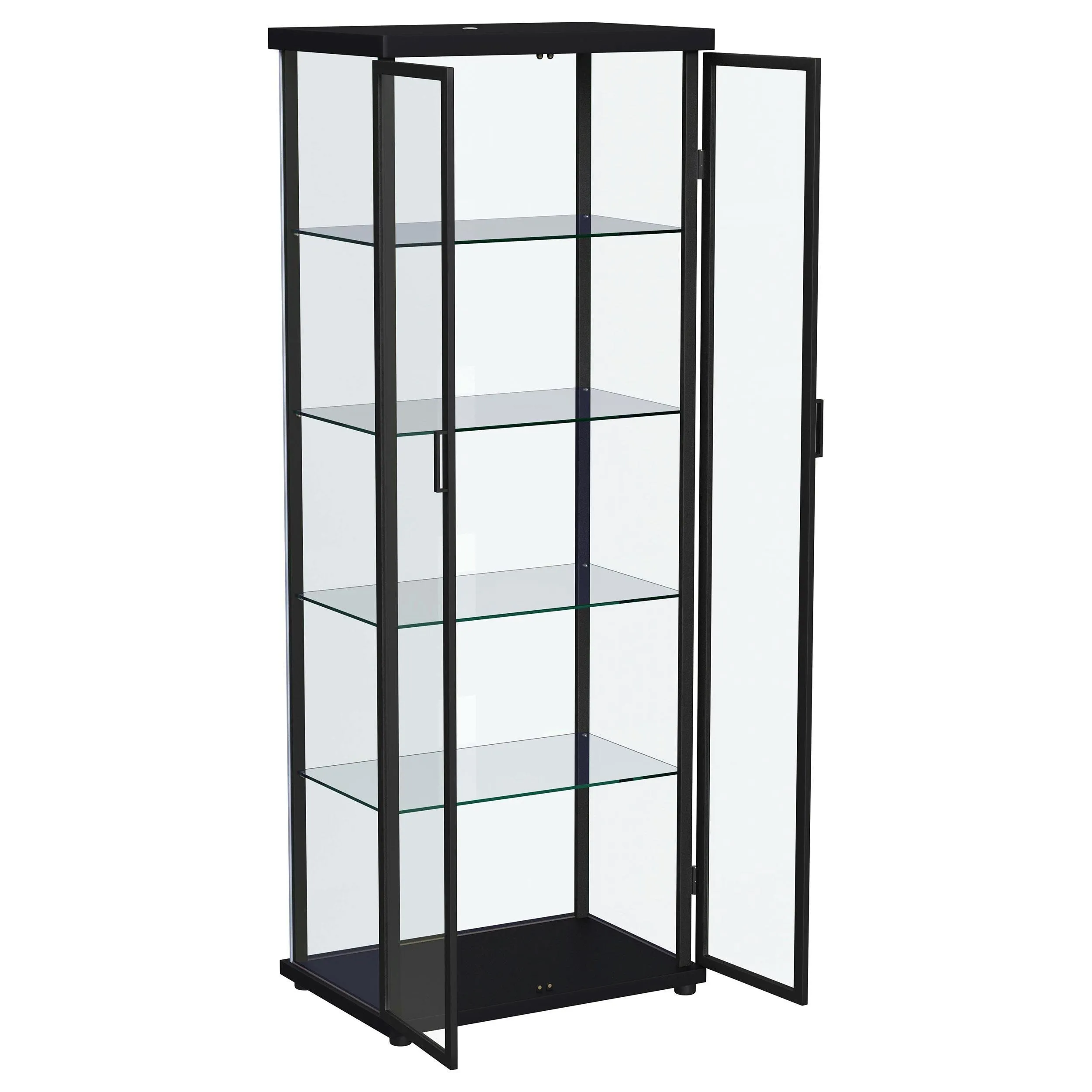 Aero 5-shelf Display Curio Cabinet with LED and Clear Tempered Glass Shelves Black - Image 4