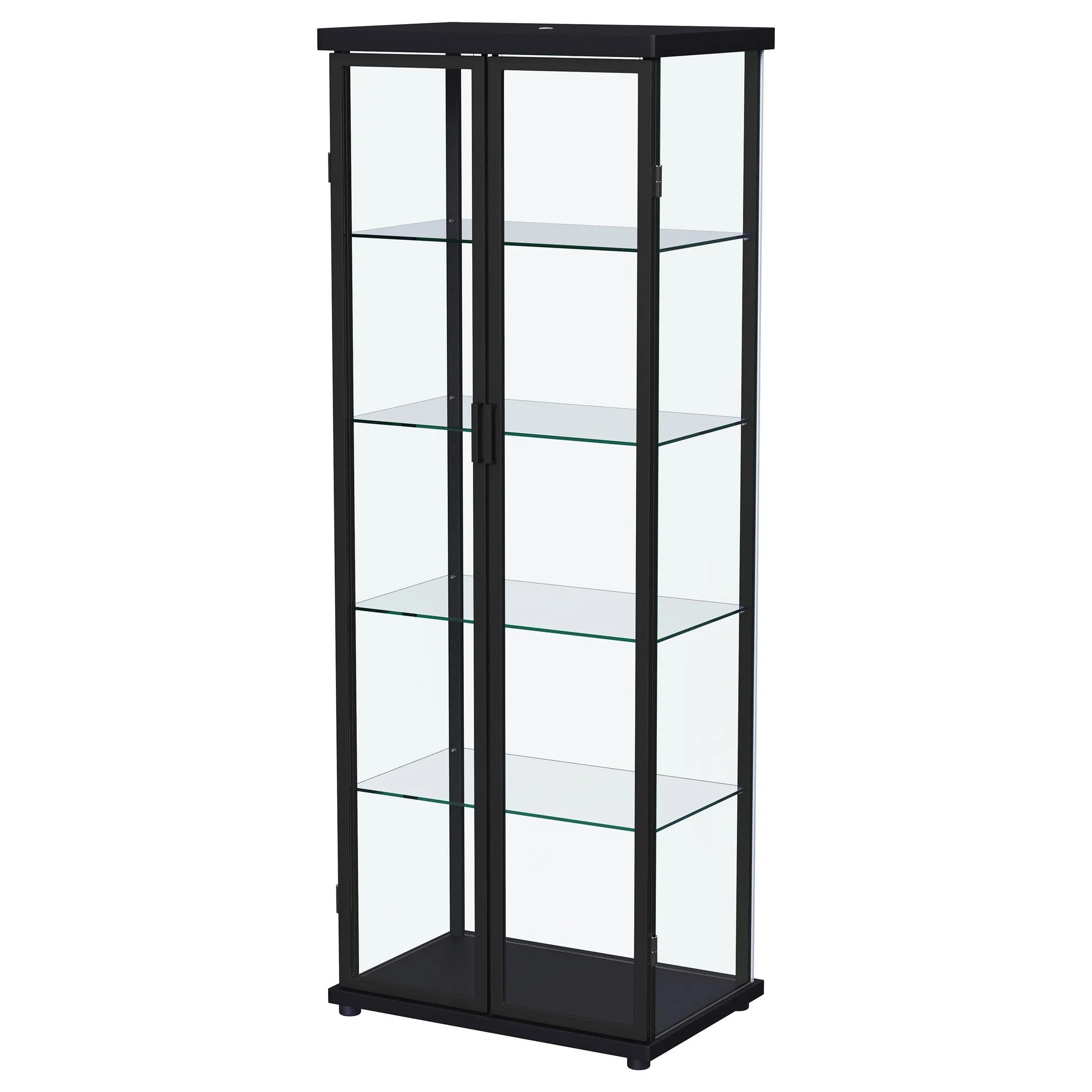 Aero 5-shelf Display Curio Cabinet with LED and Clear Tempered Glass Shelves Black - Image 6