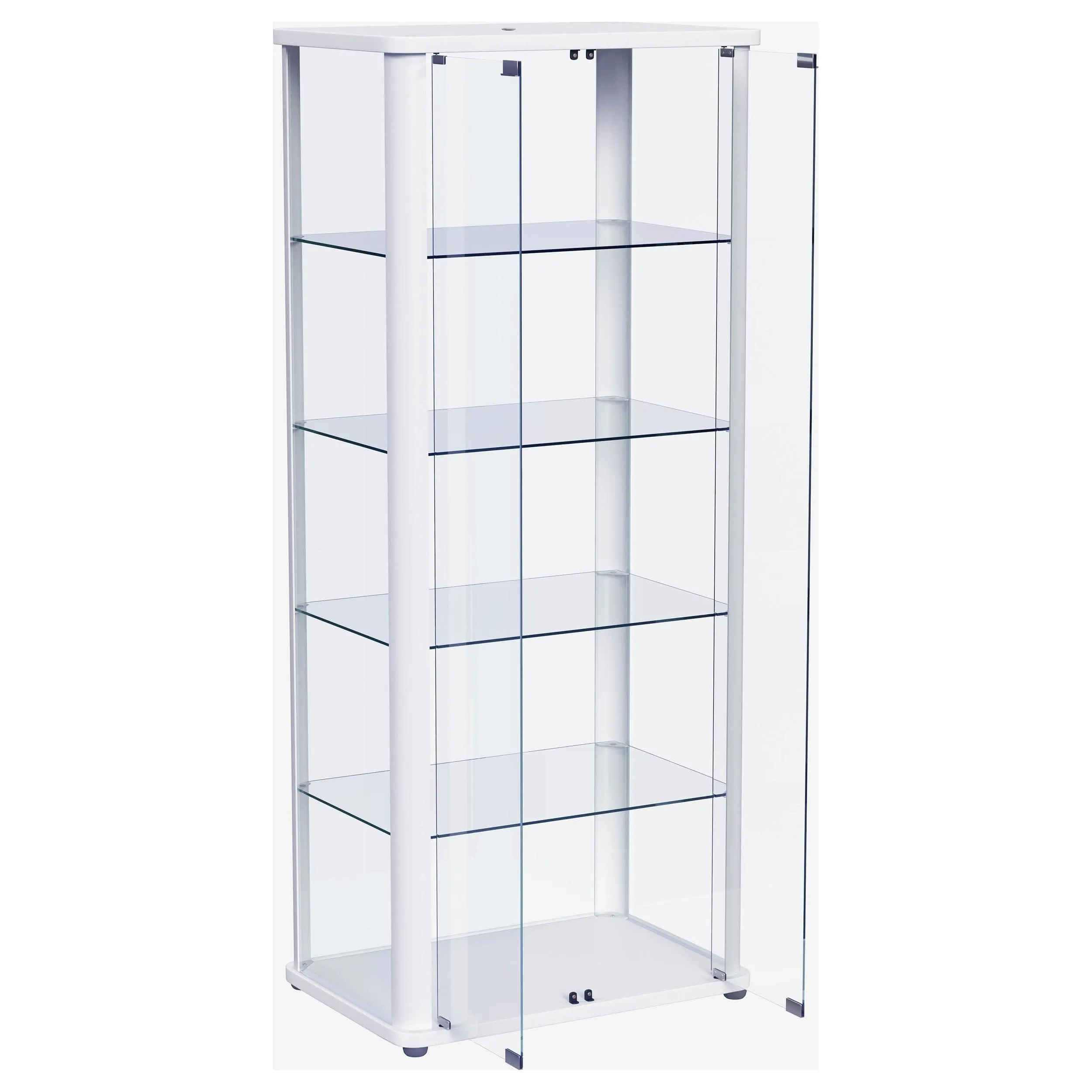 Aero 5-shelf Display Curio Cabinet with LED and Clear Tempered Glass Shelves Glossy White - Image 4