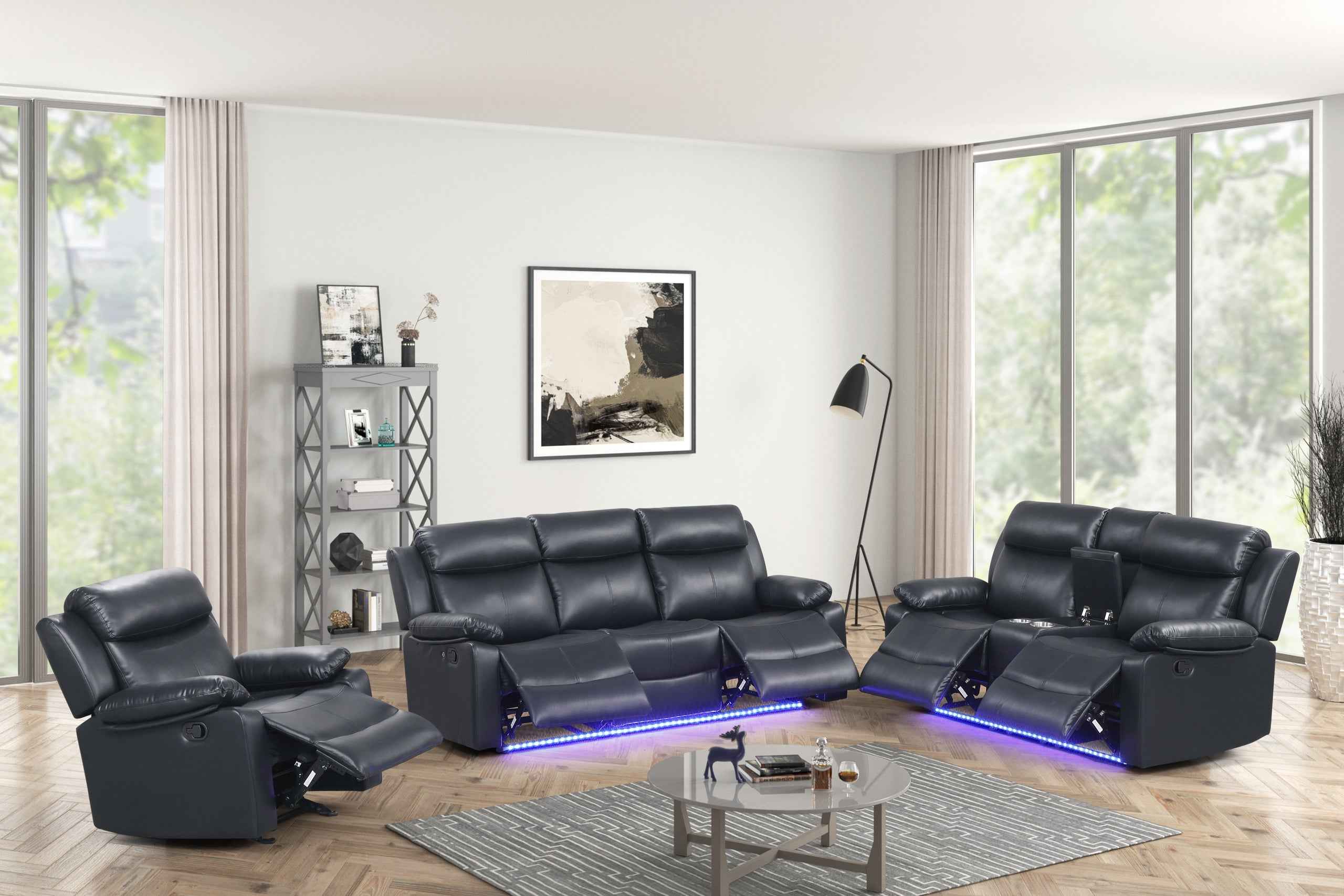 Aiden Black Leather Gel 3-Piece Manual Reclining Set