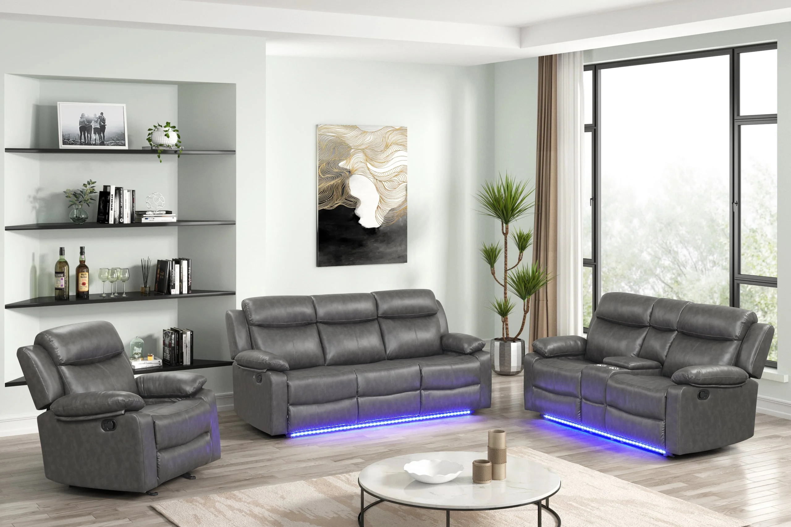 Aiden Gray Leather Gel 3-Piece Manual Reclining Set - Image 2