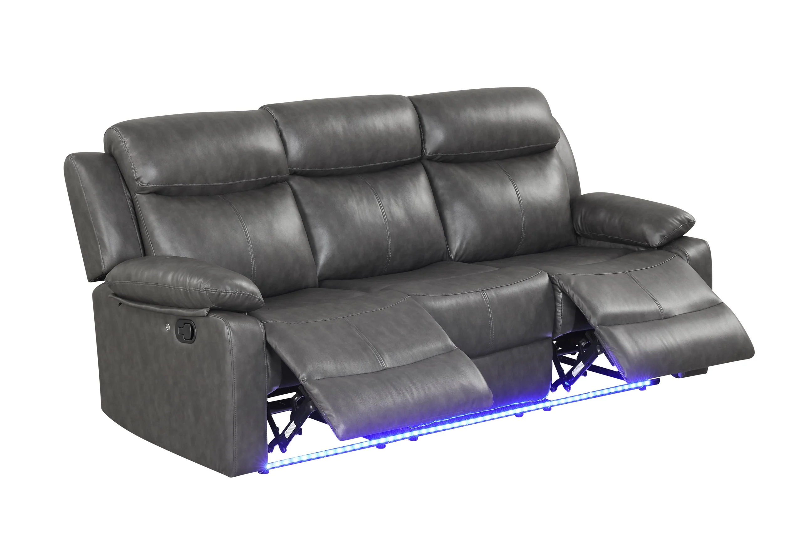 Aiden Gray Leather Gel 3-Piece Manual Reclining Set - Image 3