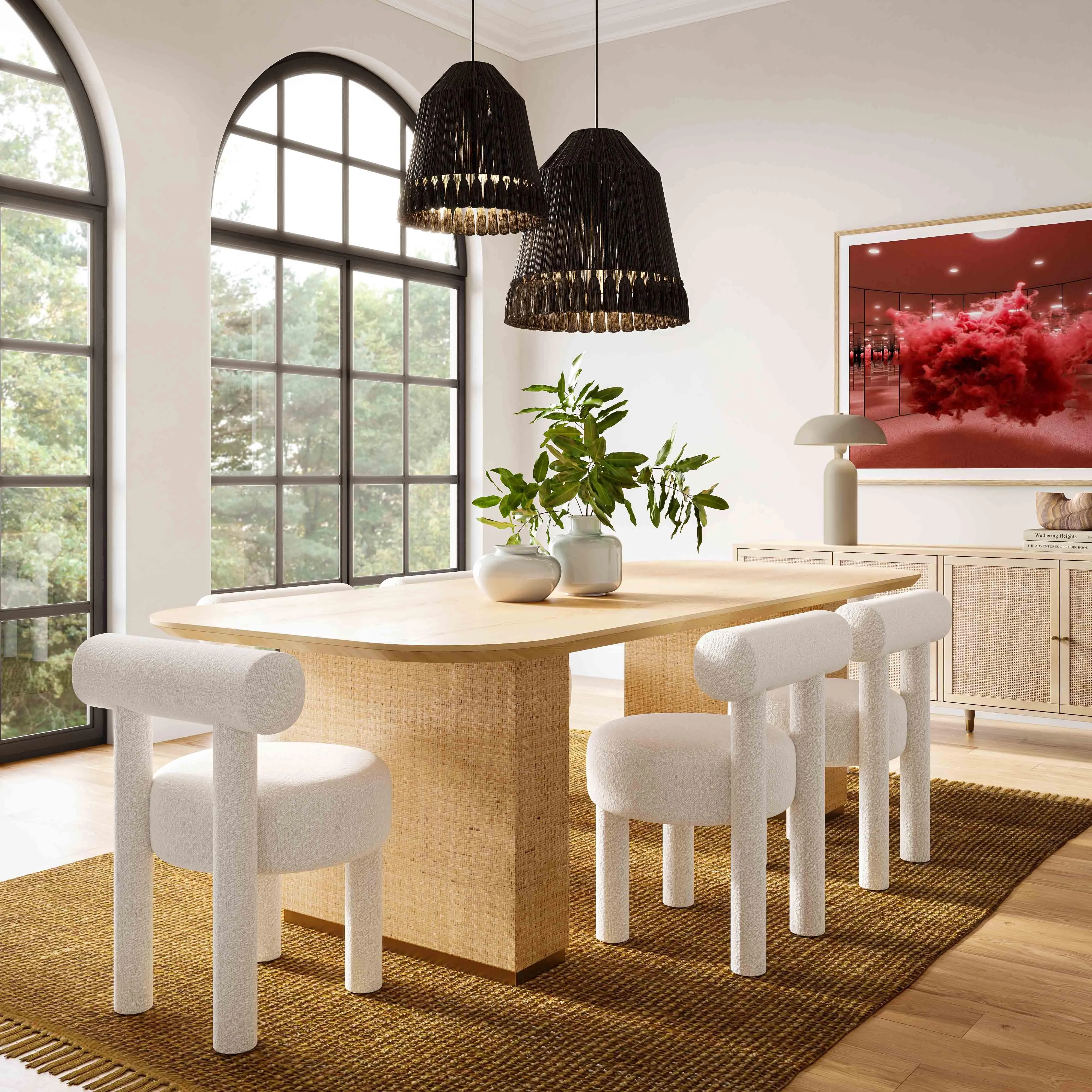 Akiba Natural Ash & Rattan 96" Rectangular Dining Table - Image 2