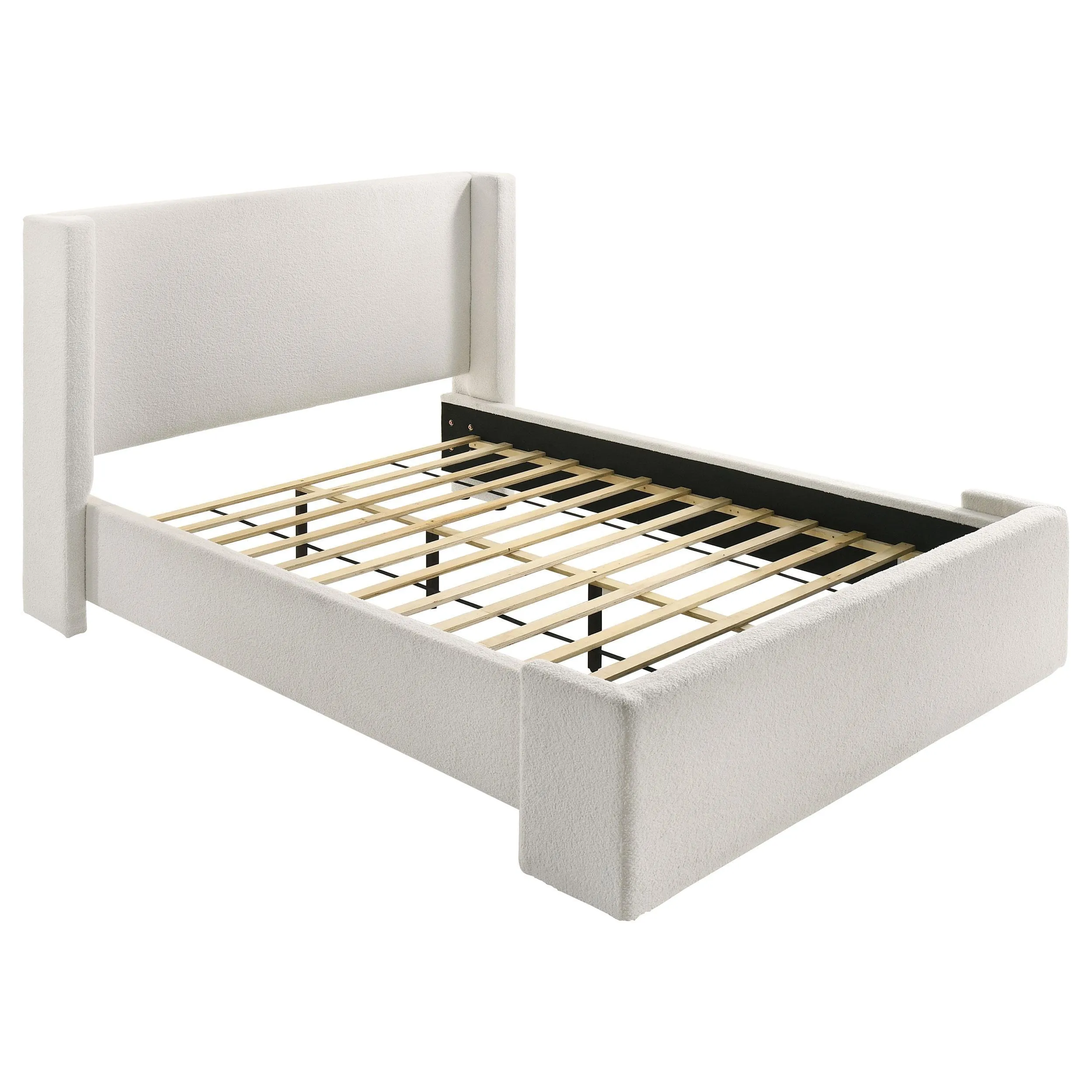 Alamosa White Boucle Upholstered Eastern King Wingback Platform Bed - Image 3