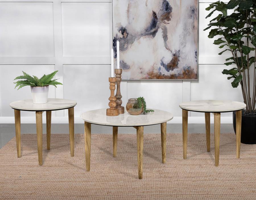Aldis White and Brown 3-Piece Coffee and End Table Set