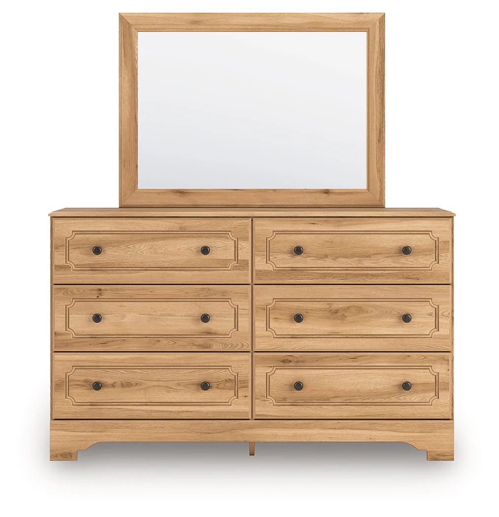 Aleaport Warm Brown Queen Panel Bed, Dresser, Mirror and Nightstand - Image 2