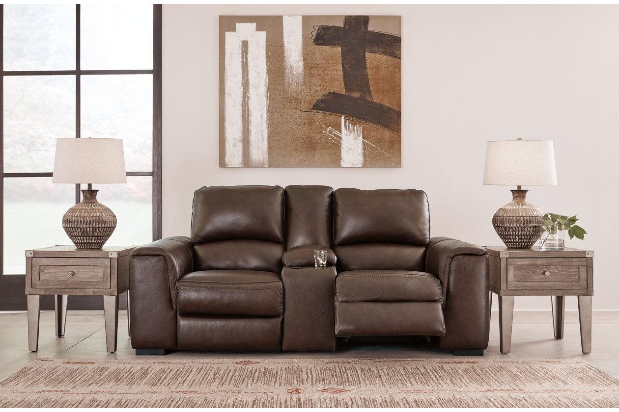 Alessandro Walnut Dual Power Leather Reclining Loveseat with Console - Image 7