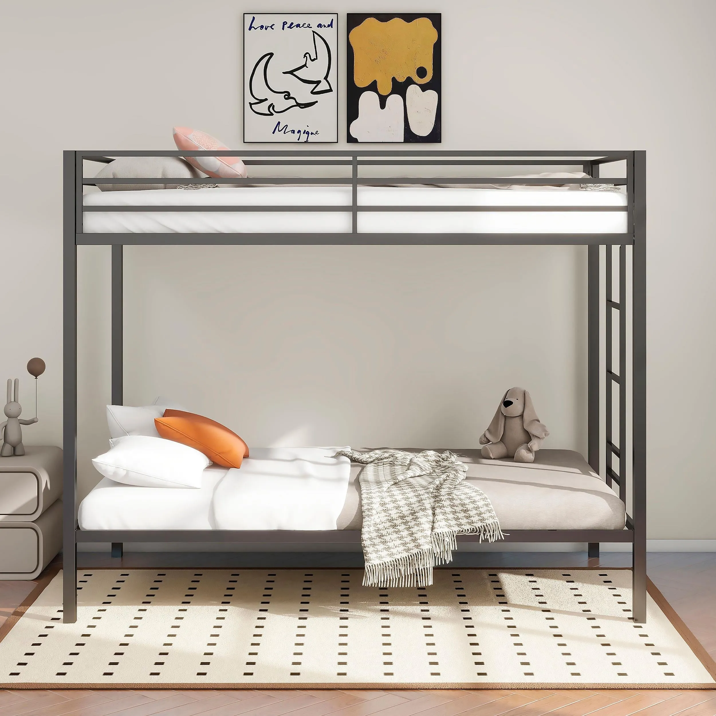 Alevera Black Metal Twin Over Twin Bunk Bed with Ladder - Image 2