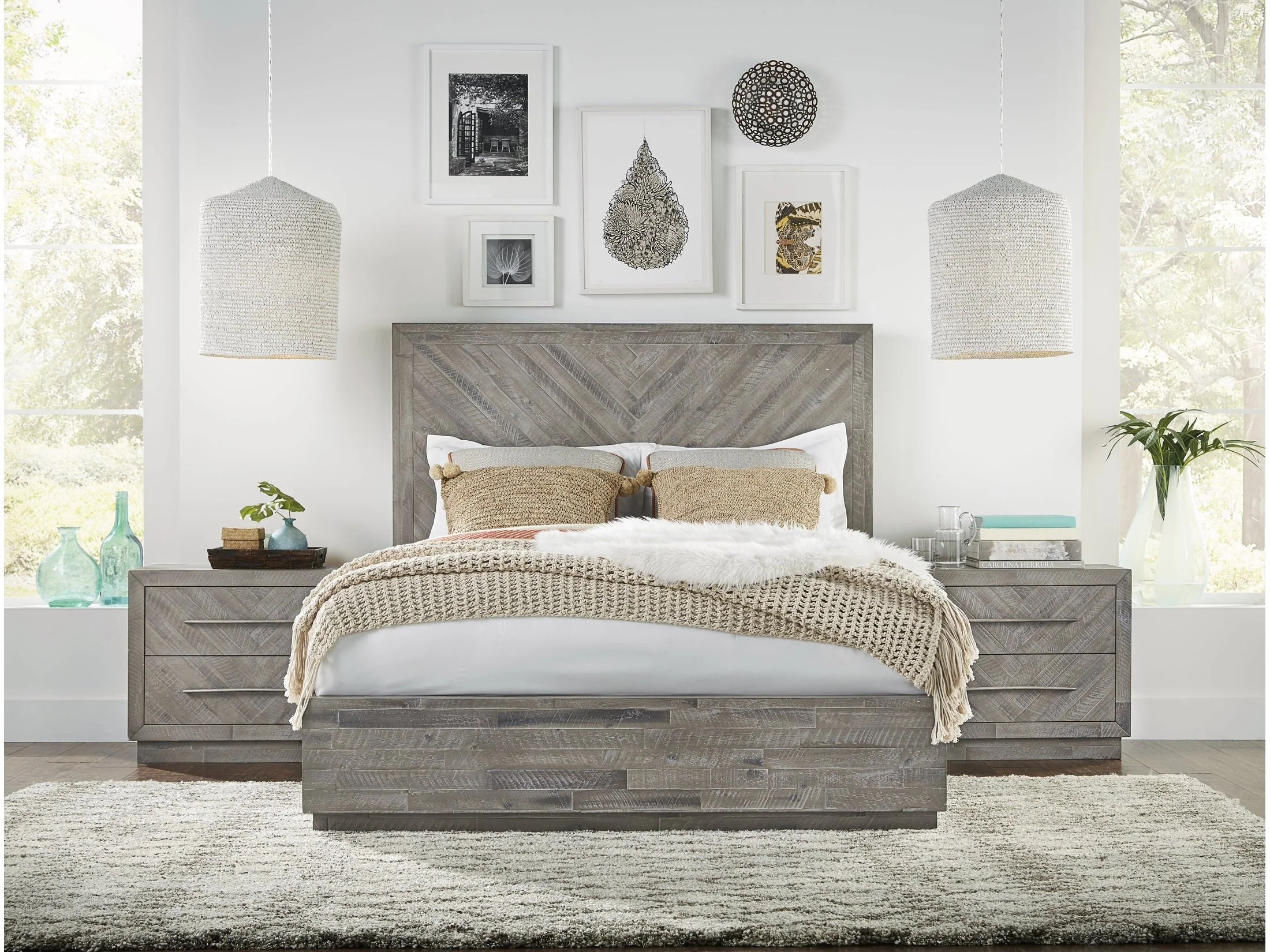 Alexandra Solid Wood Full Platform Bed in Rustic Latte