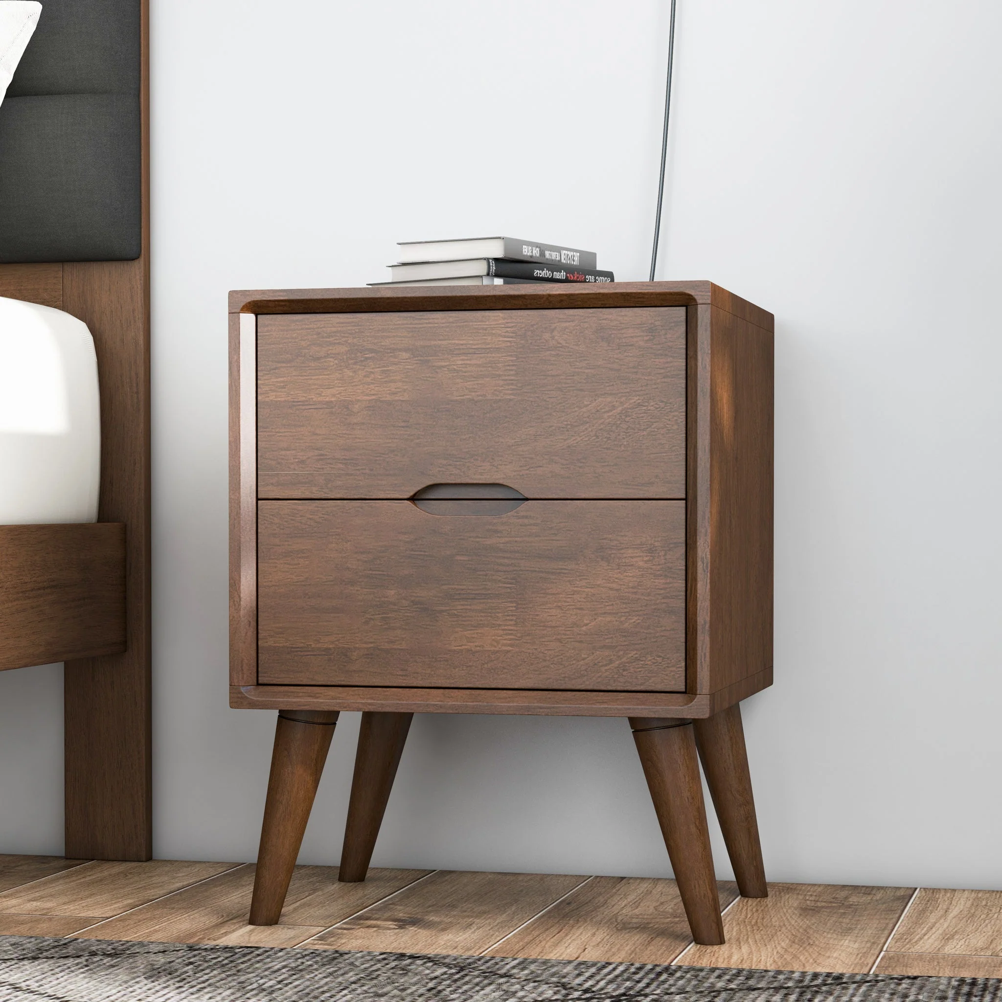 Alexandra Walnut Nightstand - 2 Drawers - Image 2